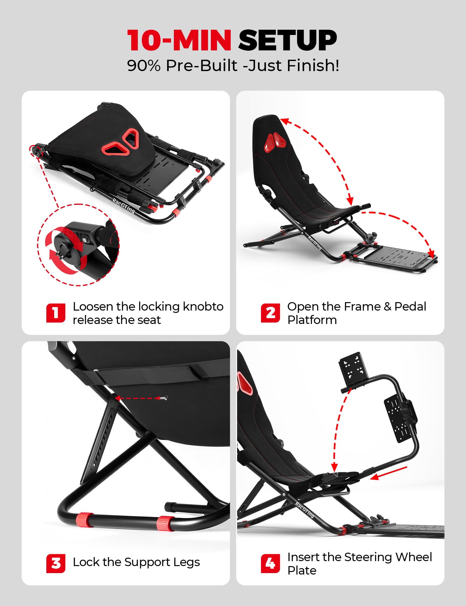 RACGTING Racing Simulator Cockpit for G920 G29 G923, Foldable Racing Simulator for Thrustmaster T248X T248 T300 T150 458 TX PS5 PS4 PC (Black) - Flex Gamingproduct_type