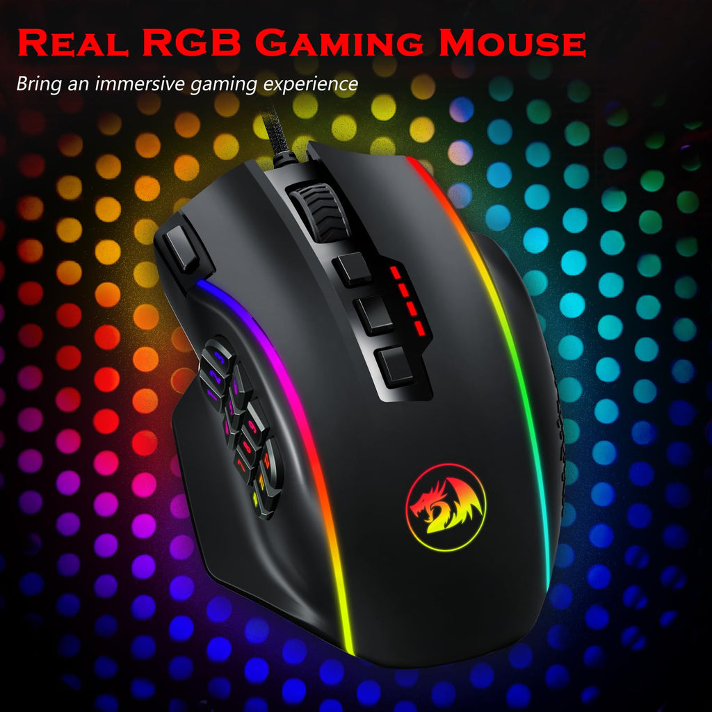 Redragon Gaming Mouse, MMO Mouse Gaming UP 12400 DPI, 19 Macro Programmable Buttons, RGB Mouse with 12 Side Buttons, 8 * 2.4g Weight Tuning for PC Laptop MOBA FPS, M901K, Black - Flex Gamingproduct_type