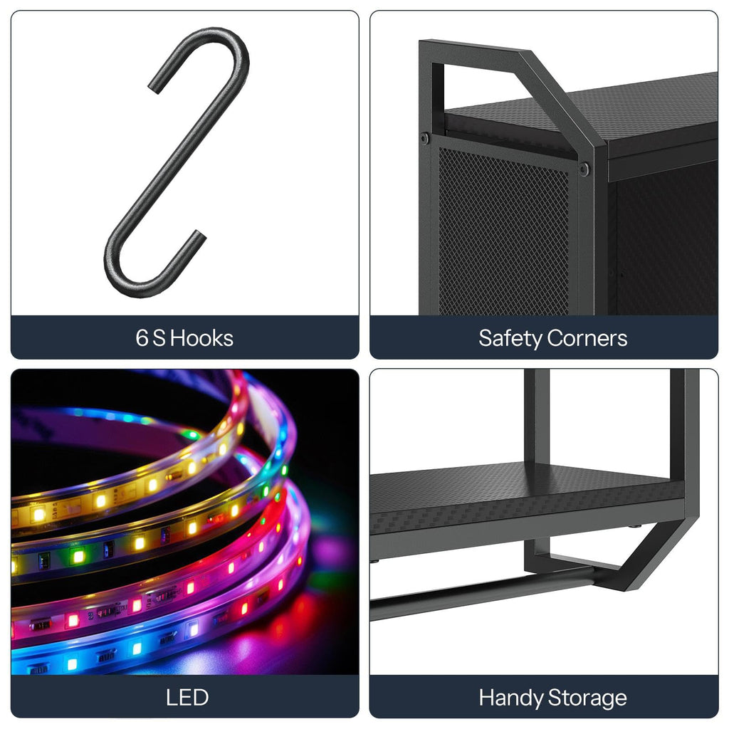 HOOBRO Gaming Floating Shelves with LED Lights, 28.7" LED Wall Mounted Shelf, 3-Tier Display Rack for Wall Storage, Floating Rack with Hanging Rod and 6 S-Hooks, for Gaming Room, Black BB70DBJ01 - Flex Gamingproduct_type