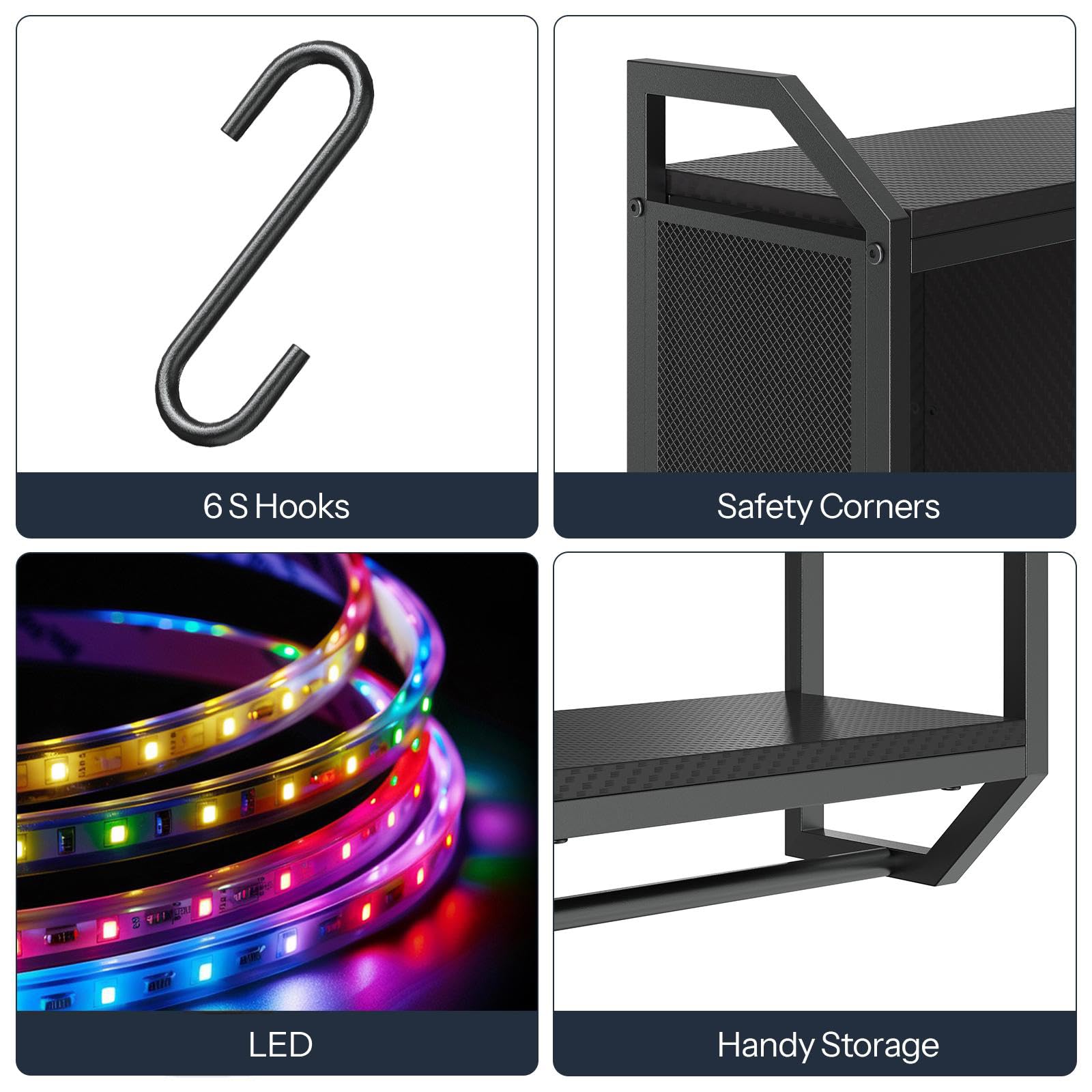 HOOBRO Gaming Floating Shelves with LED Lights, 28.7" LED Wall Mounted Shelf, 3-Tier Display Rack for Wall Storage, Floating Rack with Hanging Rod and 6 S-Hooks, for Gaming Room, Black BB70DBJ01 - Flex Gamingproduct_type