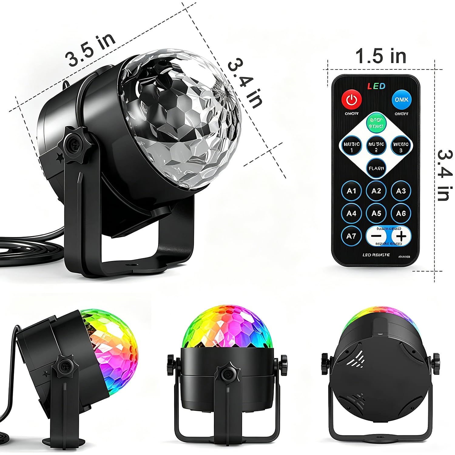 Party Lights,Disco DJ Strobe Light Rave Stage Projector Effect Dance Club Light Sound Activated with Remote Control for Parties Home Show KTV Pub Dance Christmas