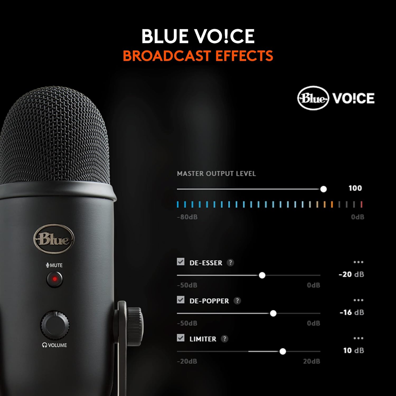 Logitech Creators Blue Yeti USB Microphone for PC, Mac, Gaming, Recording, Streaming, Podcasting, Studio and Computer Condenser Mic with Blue VO!CE effects, 4 Pickup Patterns, Plug and Play - Blackout | VO!CE effects, 4 pickup patterns, plug-and-play oper
