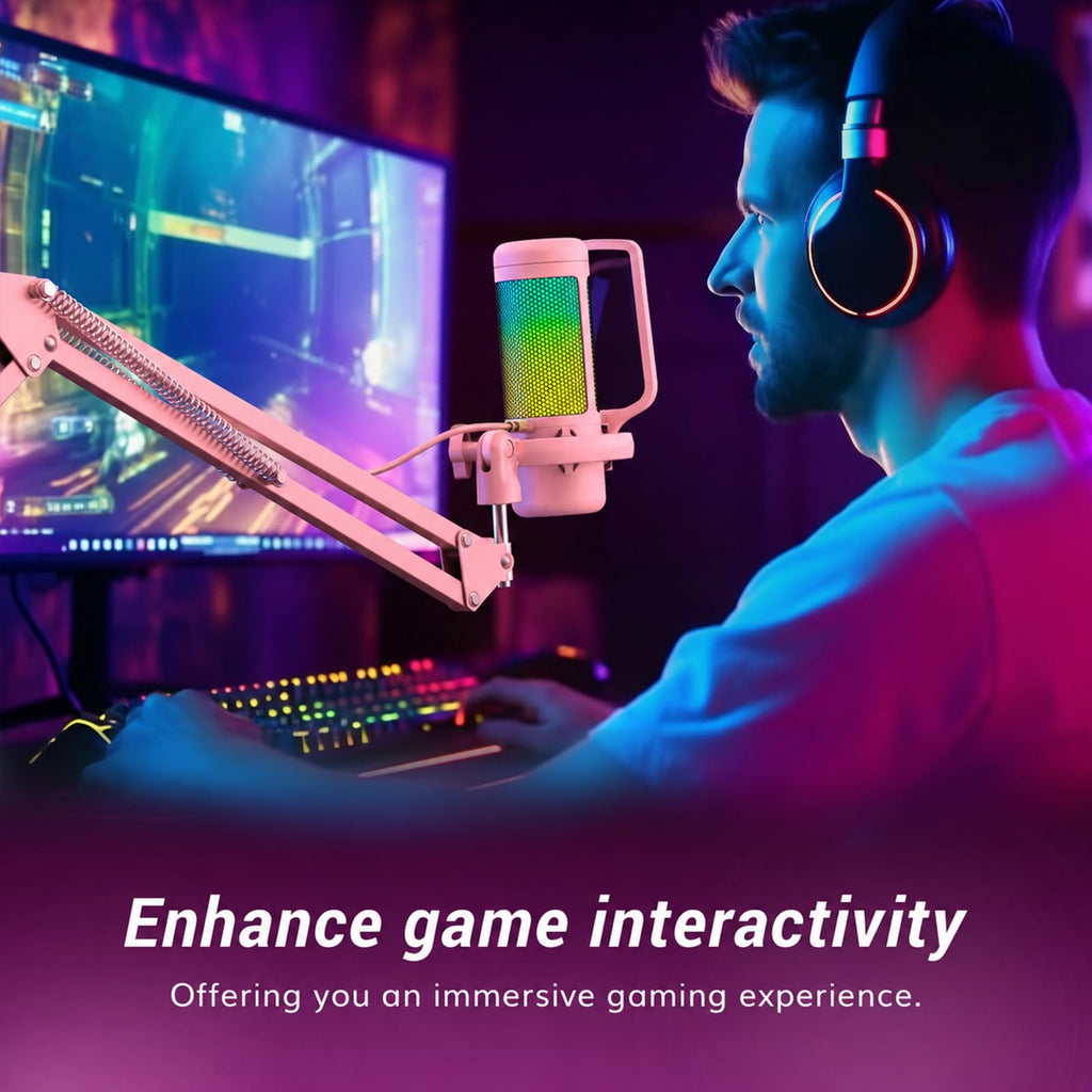 TONOR Gaming Microphone Set with Boom Arm, Vocal Condenser Microphone for Content Creators, USB Mic for PC with Stand, RGB, Tap Mute, Gain Control, Gaming Equipemnt, Twitch, Streaming, TC310+ | Boom Arm Set, USB Mic with Controllable Light, One Tap Mute,