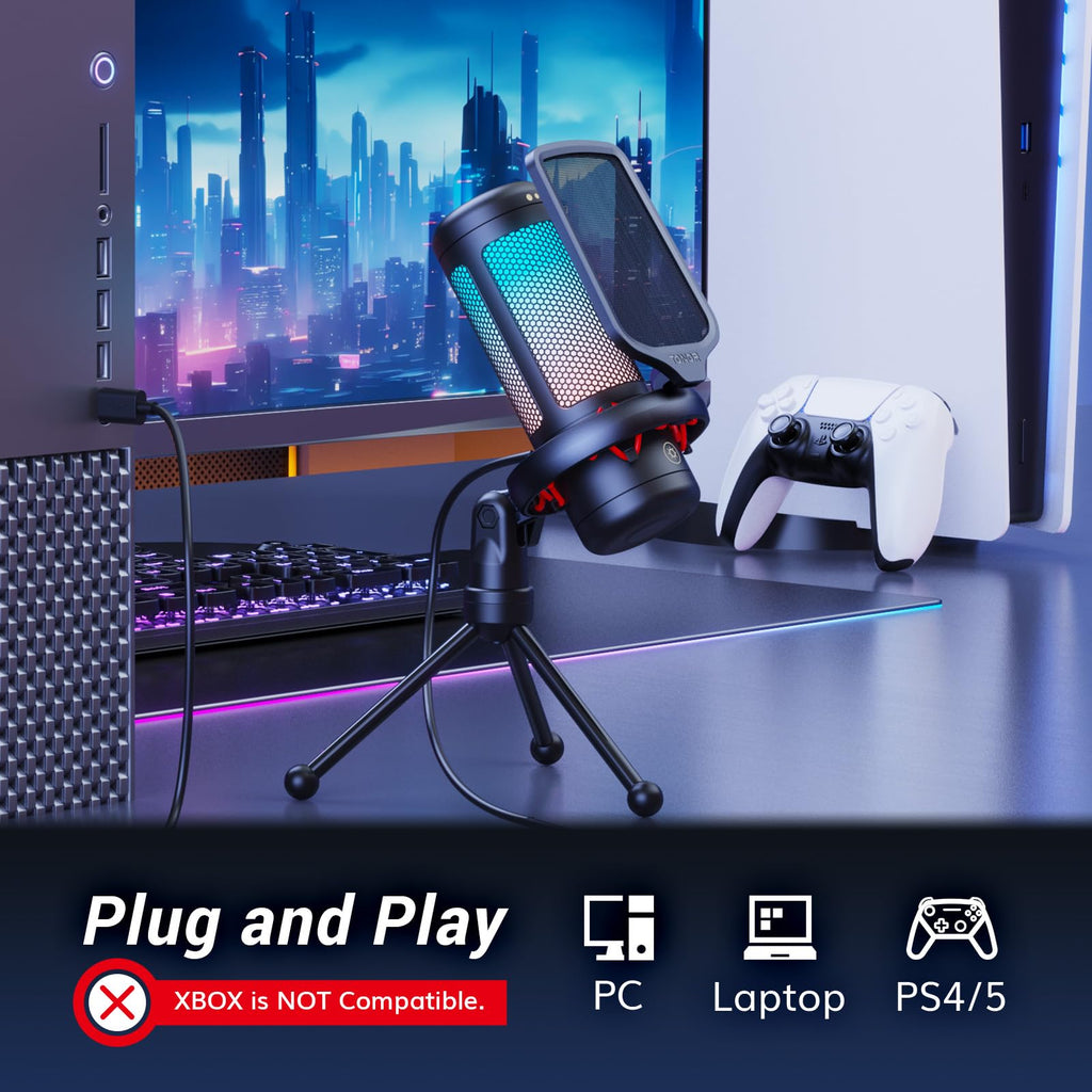 TONOR Gaming Microphone Set with Boom Arm, Vocal Condenser Microphone for PC with Stand, USB Mic with controllable RGB Light, One Tap Mute, Volume Control, for Discord, Twitch Streaming, TC310+ - Flex Gamingproduct_type