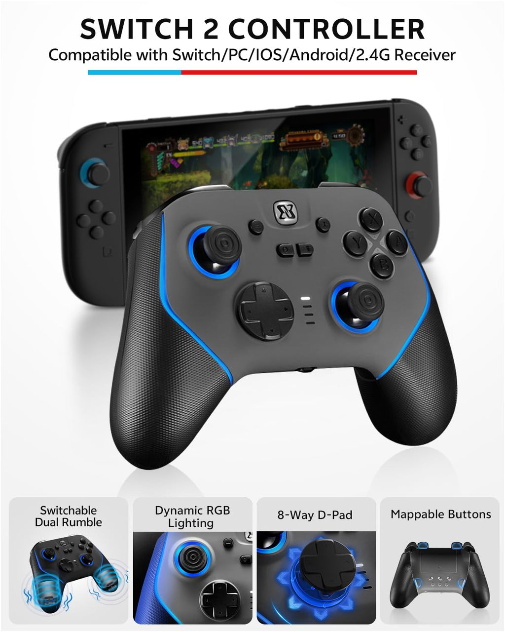 Pro Controllers Accessories Bundle for Nintendo Switch 2 18-in-1: Carrying Case, Screen Protector, Thumb Grip for Joycon, Dockable Console Protective Cover Shell, Steering Wheel, 2025 Switch2 Game Kit - Flex Gamingproduct_type