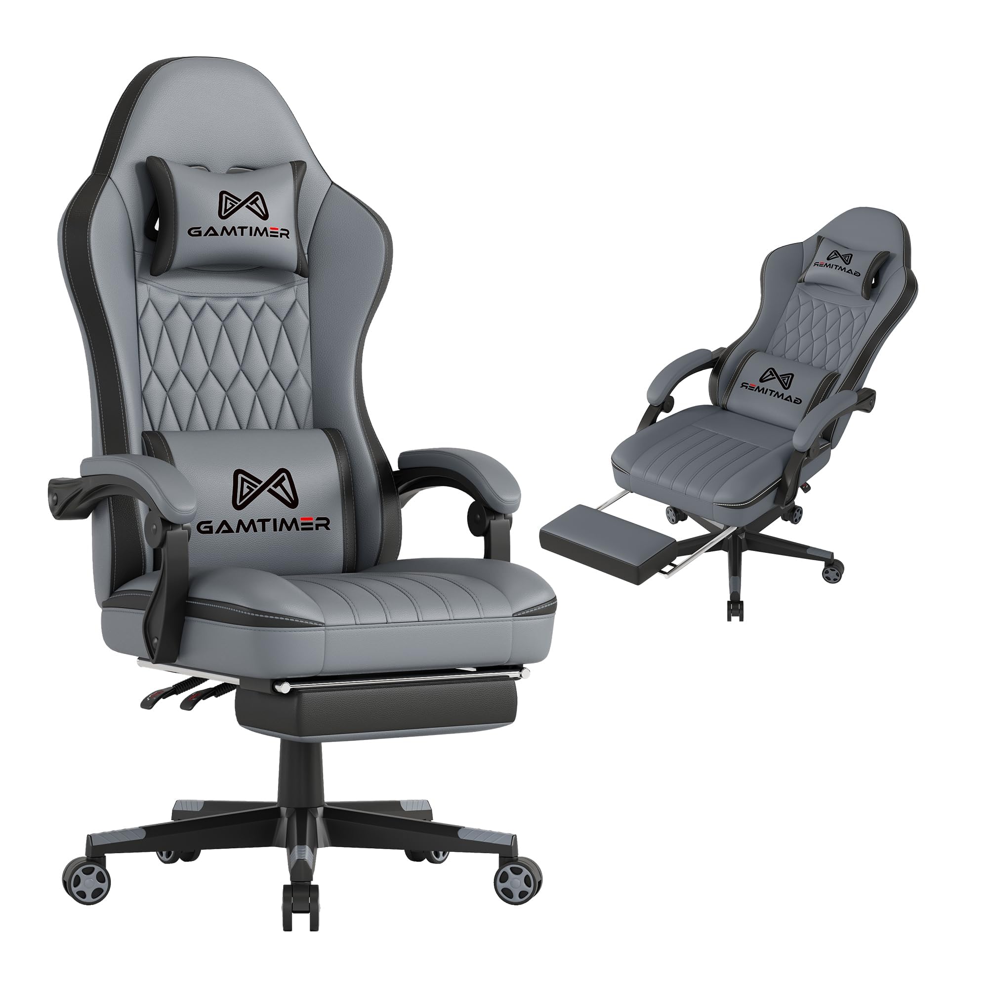 Gamtimer Gaming Chair with Footrest, Ergonomic Computer Chair, PU Breathable Material with Headrest and Lumbar Support, Suitable for Silla Gamer and Adults（Grey） - Flex Gamingproduct_type