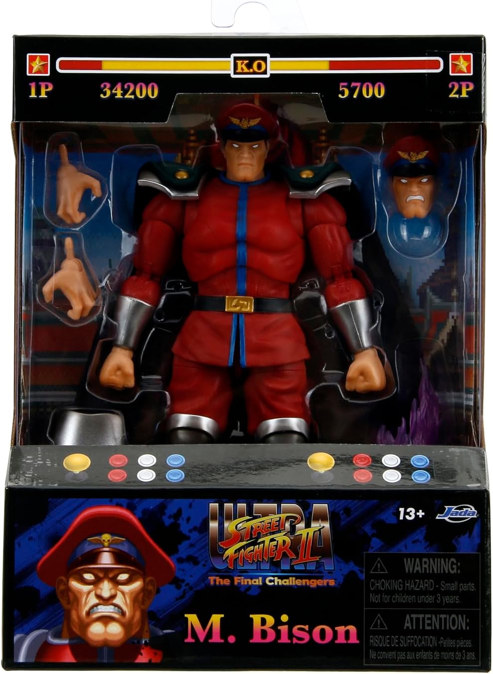 Jada - Street Fighter 2- Articulated Figure of M. Bison 15 cm, Collectable, with Interchangeable Hands and Head, Accessories, 20 Articulated Points, Ages 13 (253252030)
