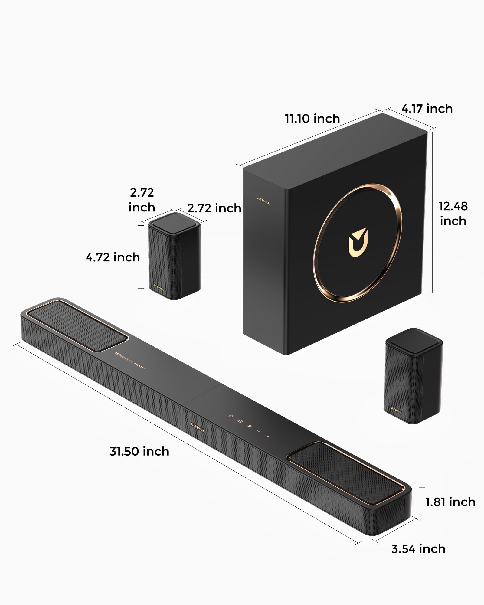 ULTIMEA Skywave X60 7.1.4ch Wireless Surround Sound System for Home Theater | with Dolby Atmos, 840W Sound Bar with 8" Wireless Subwoofer for TV, 28Hz Low Frequency, GaN Amplifier, 4K HDR Pass-Through