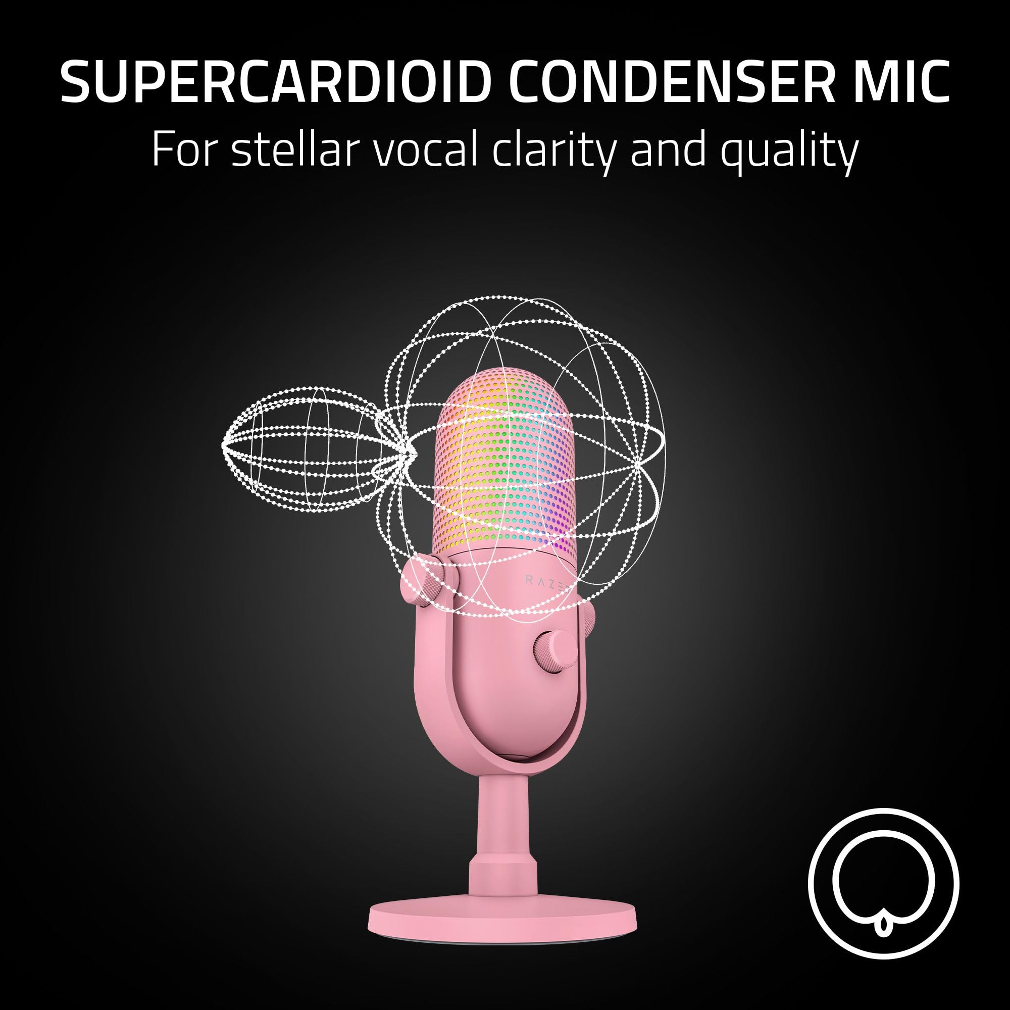 Razer Seiren V3 Chroma RGB, Stream & Game Reactive, USB Microphone, Black | Tap-to-Mute Sensor, Condenser Mic, Digital Gain Limiter & Shock Absorber, Works with OBS, Discord, Zoom, Teams
