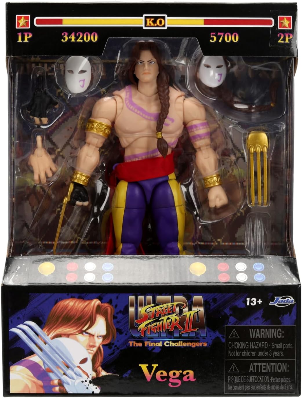 Jada Toys Street Fighter Vega figurine (15 cm) - movable collector's and action figure from Street Fighter 2: The Final Challengers, with alternative head, hands and accessories, for 13 years