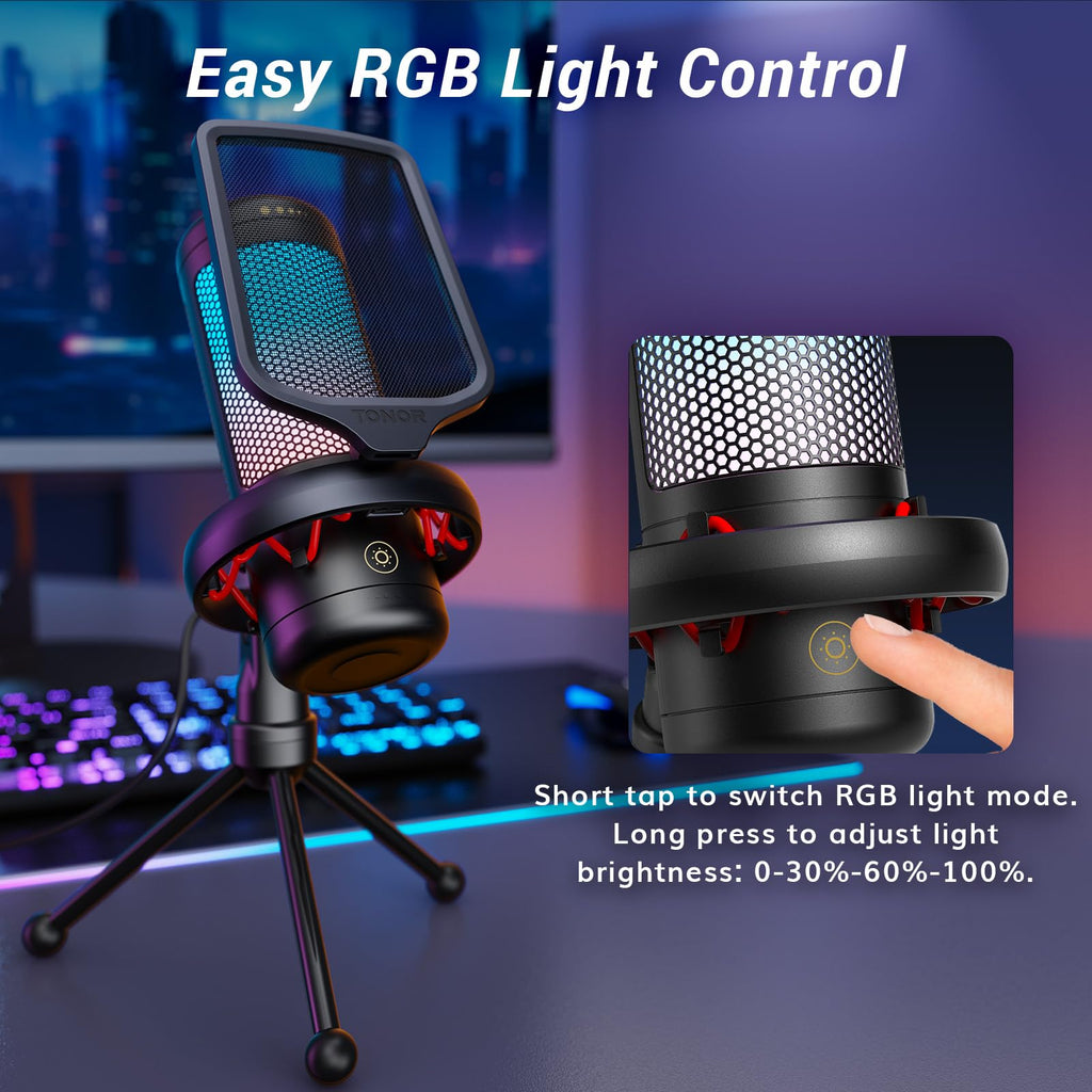TONOR Gaming Microphone Set with Boom Arm, Vocal Condenser Microphone for PC with Stand, USB Mic with controllable RGB Light, One Tap Mute, Volume Control, for Discord, Twitch Streaming, TC310+ - Flex Gamingproduct_type