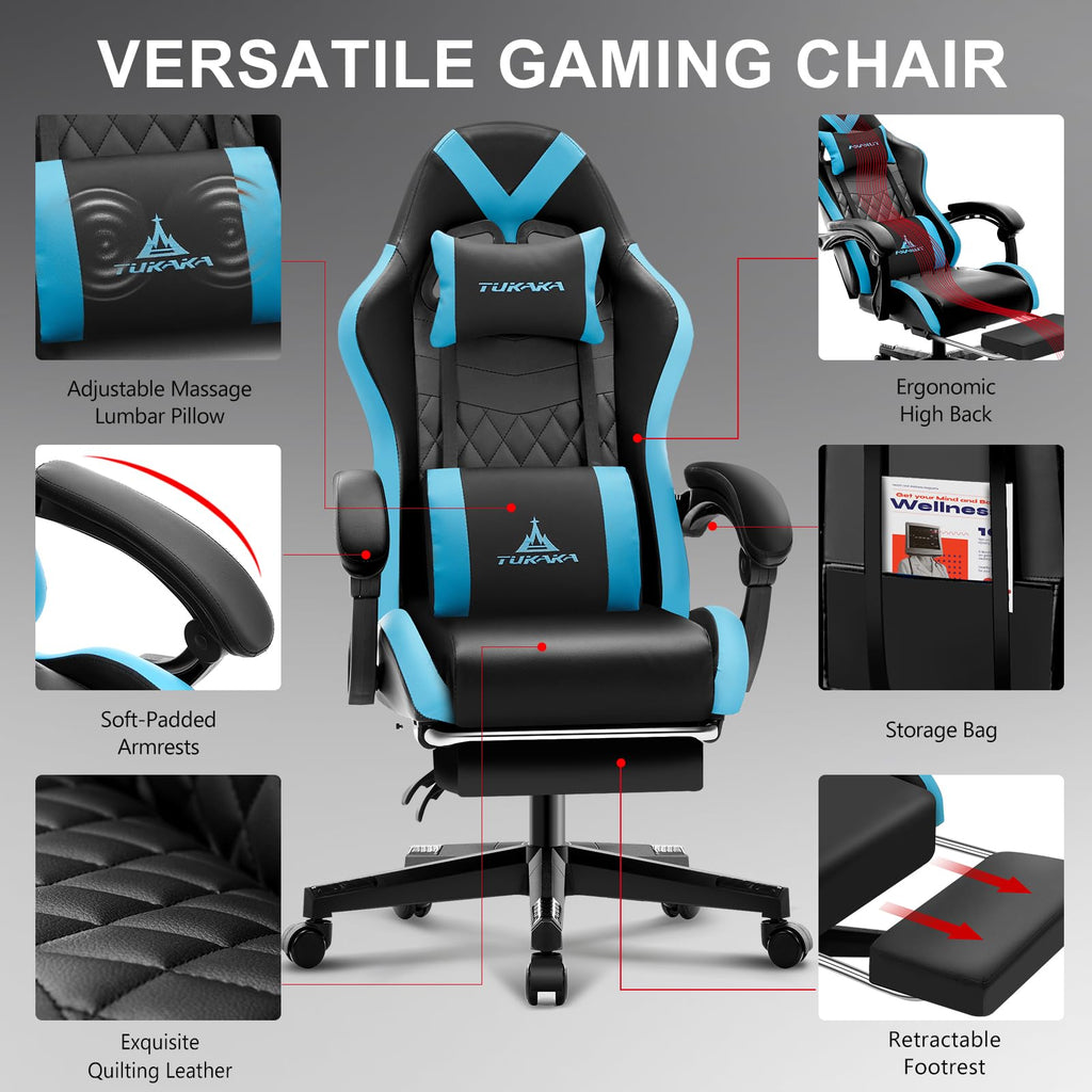White Gaming Chair,Ergonomic Massage Office Desk Chair with Footrest | Pocket Spring Cushion,Reclining,Thick High Back,Headrest and Lumbar Support,Adjustable Leather Computer Chair Gamer Chair - Flex Gamingproduct_type