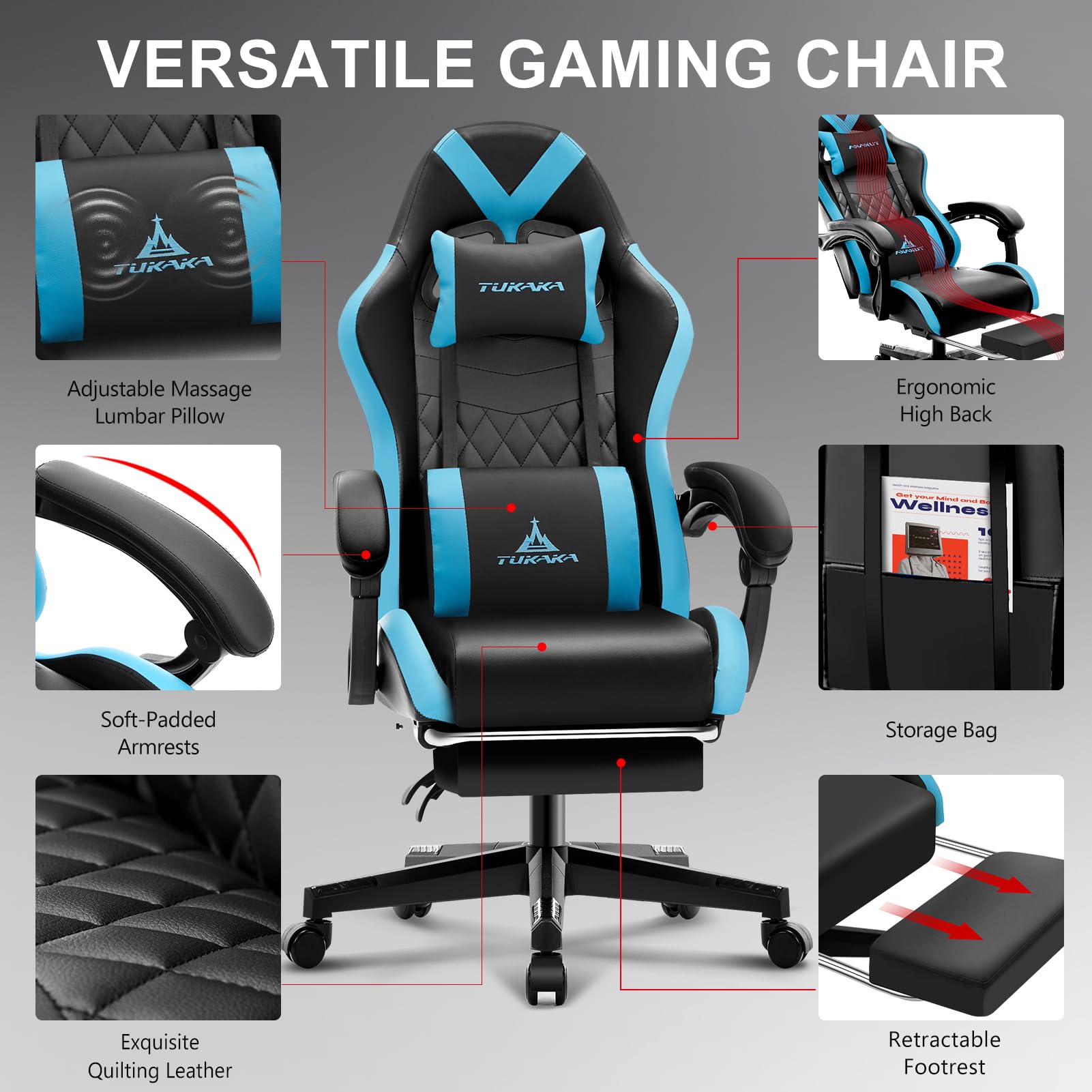 White Gaming Chair,Ergonomic Massage Office Desk Chair with Footrest | Pocket Spring Cushion,Reclining,Thick High Back,Headrest and Lumbar Support,Adjustable Leather Computer Chair Gamer Chair - Flex Gamingproduct_type