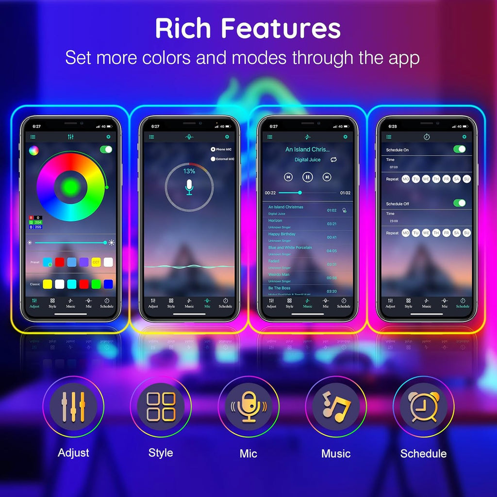 FBZ 200Ft Led Rope Lights, Flexible Neon Lights Control with App/Remote, Multiple Modes, IP65 Outdoor RGB Waterproof, Music Sync Gaming Light Strip for Bedroom Decor (200FT)