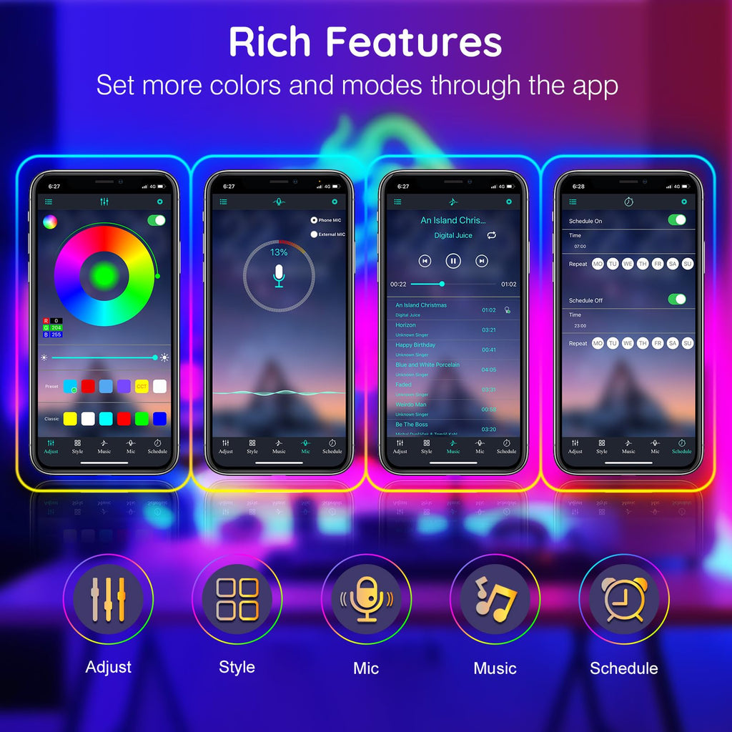 FBZ 200Ft Led Rope Lights, Flexible Neon Lights Control with App/Remote, Multiple Modes, IP65 Outdoor RGB Waterproof, Music Sync Gaming Light Strip for Bedroom Decor (200FT)