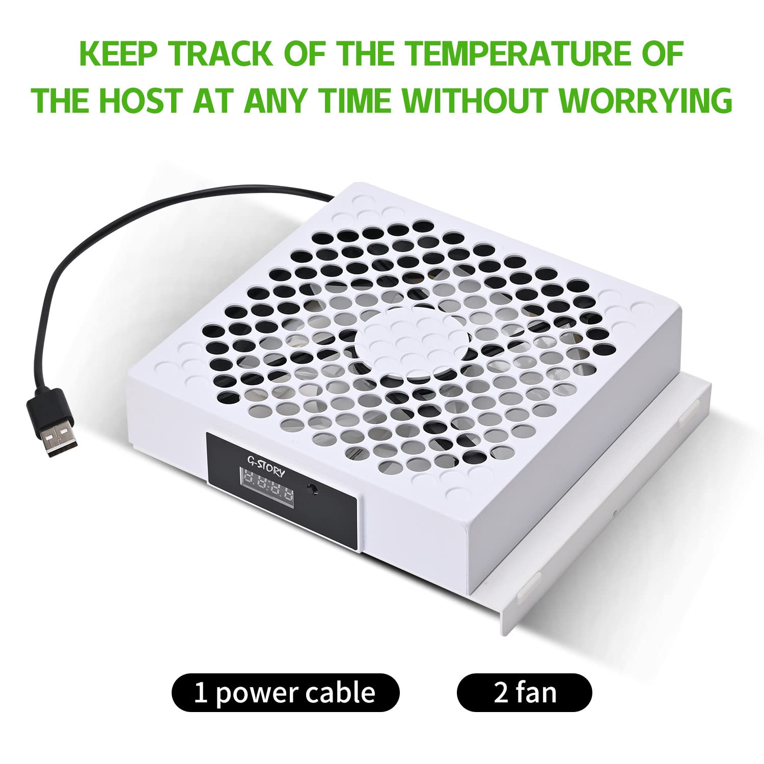 G-STORY Cooling Fan for Xbox Series S with Automatic Fan Speed Adjustable by Temperature, LED Display, High Performance Cooling, Low Noise, 3 Speed 1500/1750/2000RPM (140MM) with RGB LED (White) - Flex Gamingproduct_type