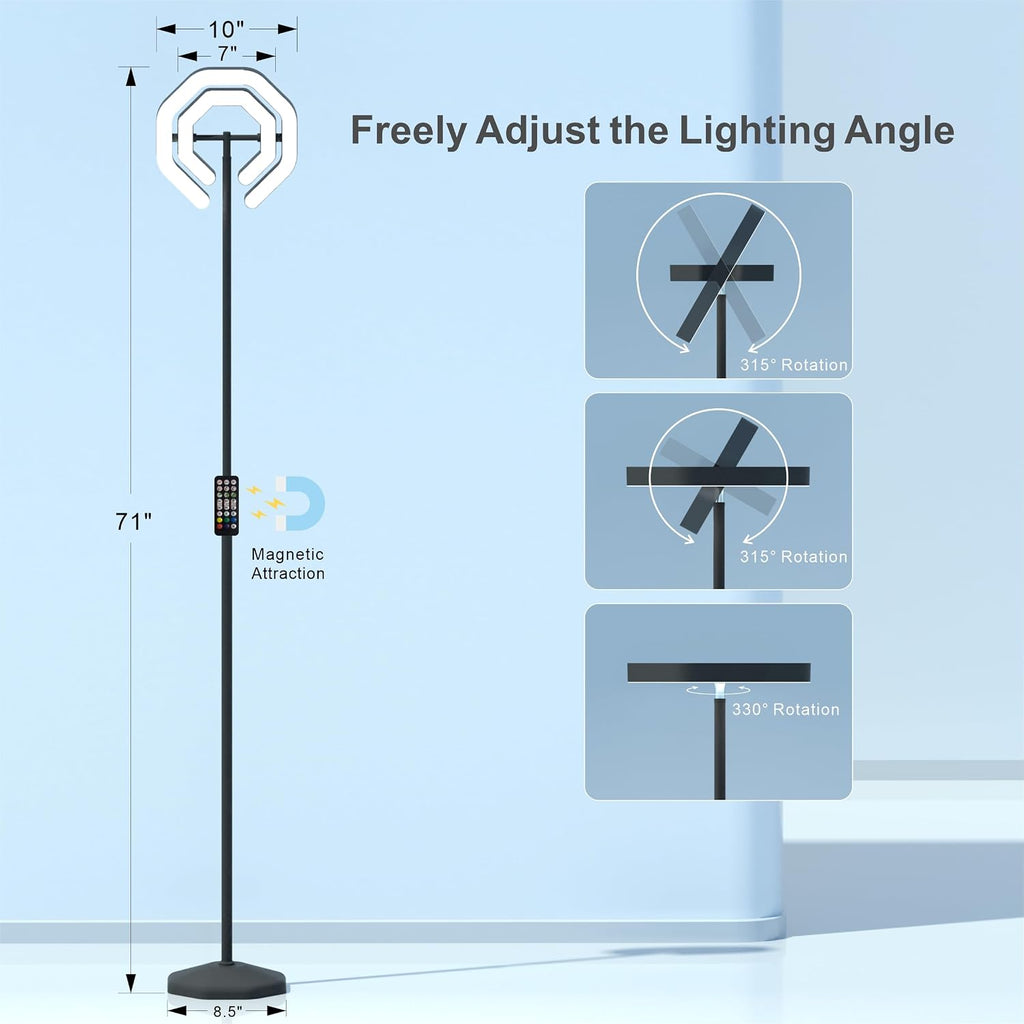 Smart Floor Lamp RGB with Alexa Compatibility, 70.8" LED Standing Lamp with Dual Adjustable Ring Lights, Music Sync, Timer, App & Remote Control, Modern Corner Lamp for Bedroom Living Room Gaming Room - Flex Gamingproduct_type