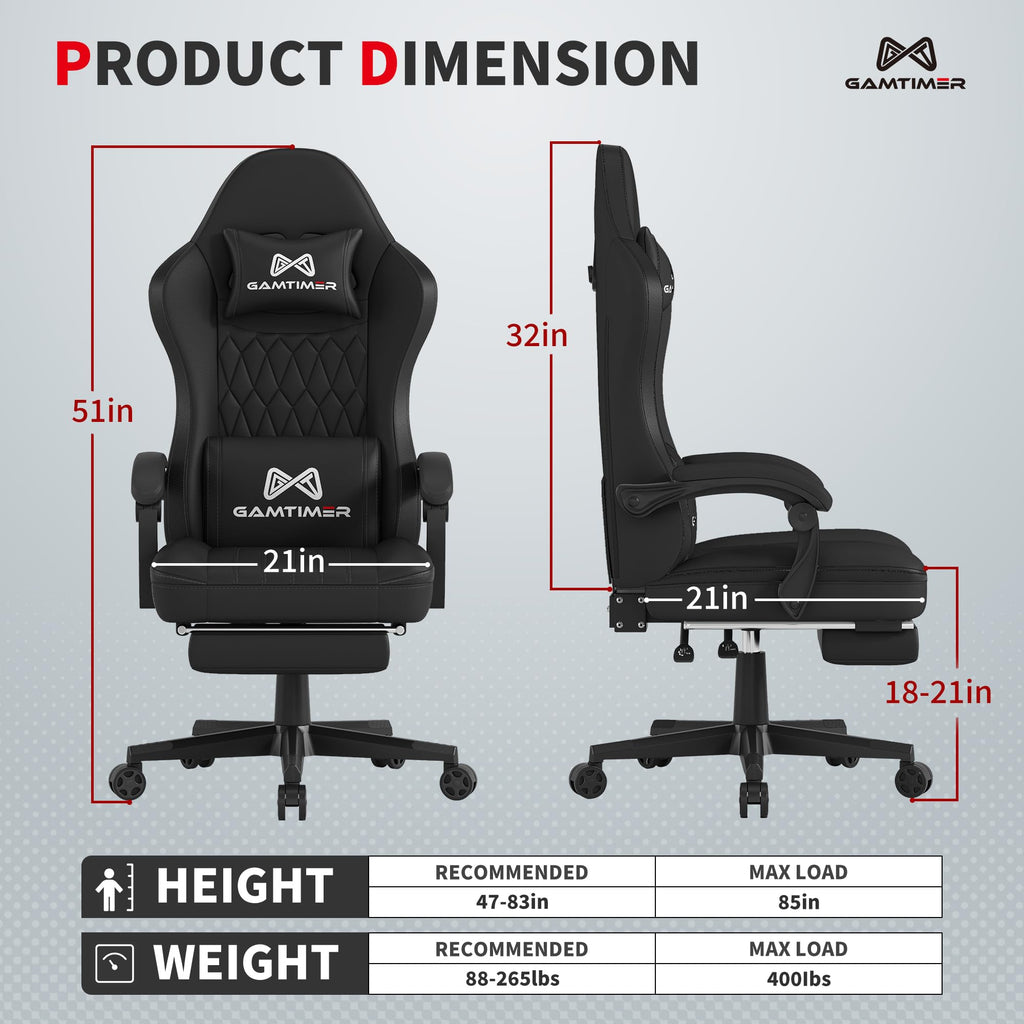 Gamtimer Gaming Chair with Footrest, Ergonomic Computer Chair, PU Breathable Material with Headrest and Lumbar Support, Suitable for Silla Gamer and Adults（Grey） - Flex Gamingproduct_type