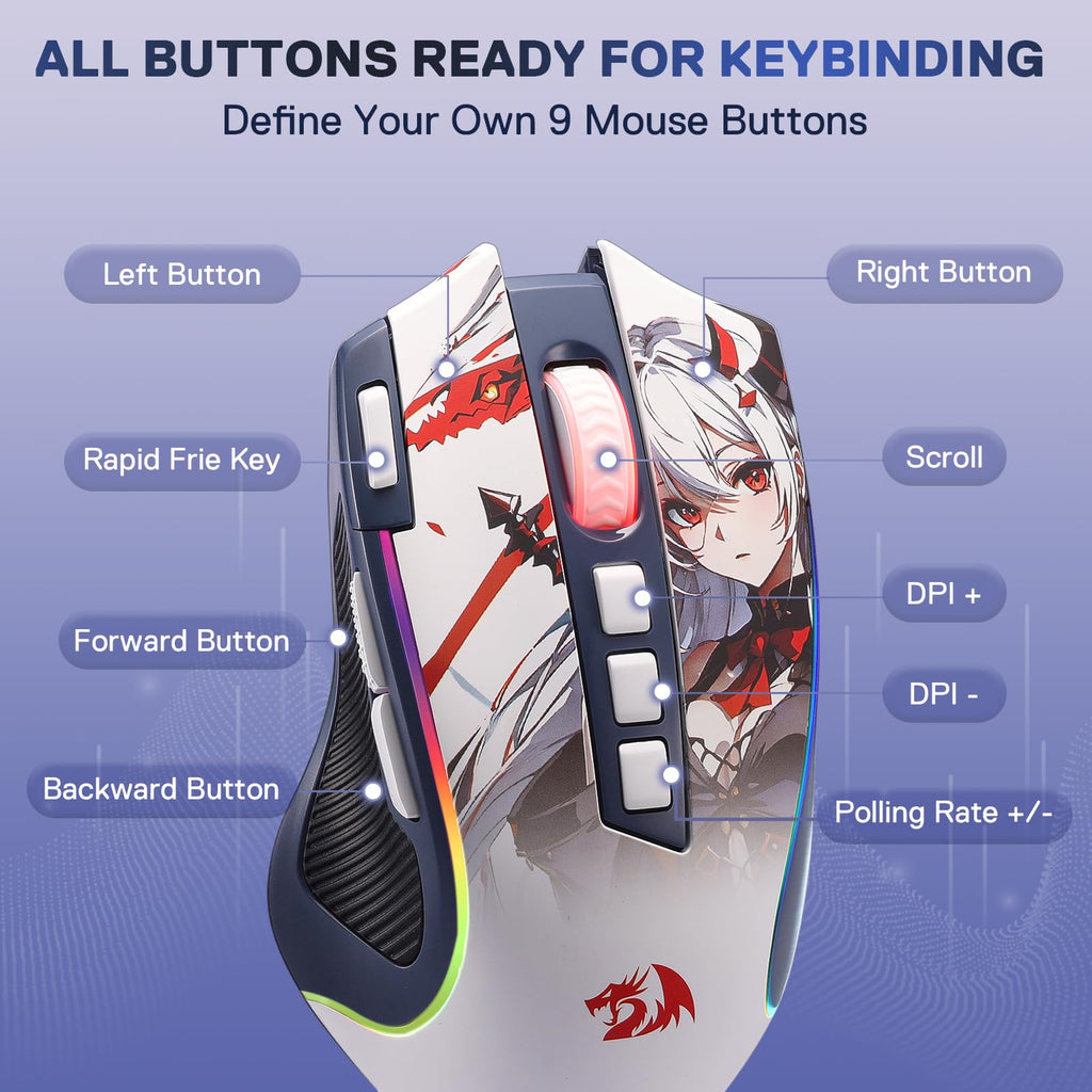 Redragon M612 Predator RGB Gaming Mouse, 8000 DPI Wired Optical Mouse with 11 Programmable Buttons & 5 Backlit Modes, Software Supports DIY Keybinds Rapid Fire Button - Flex Gamingproduct_type