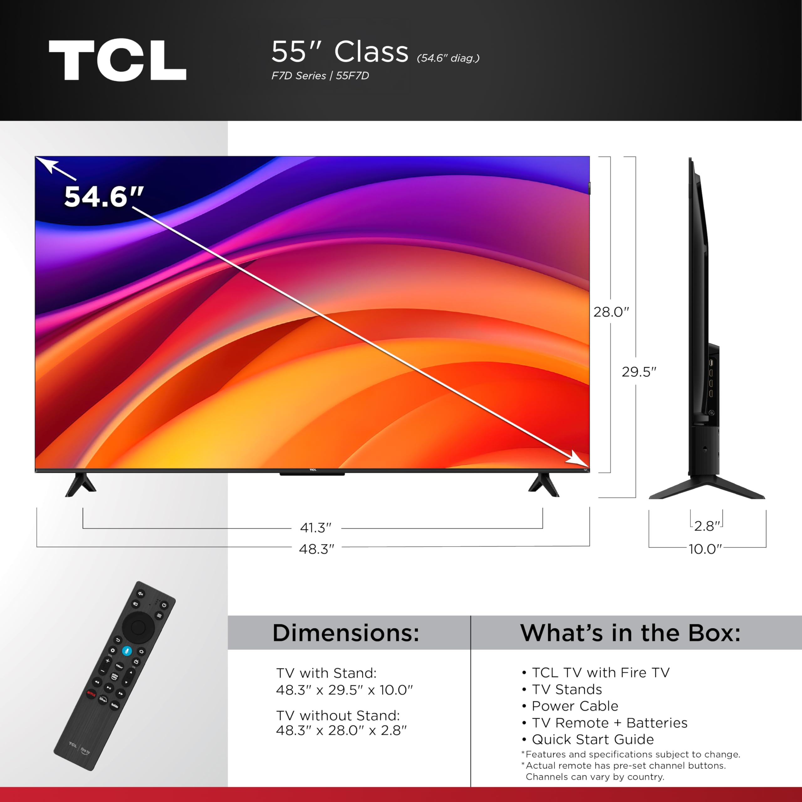 TCL F7D Series QLED 4K Smart Fire TV – 5 Sizes