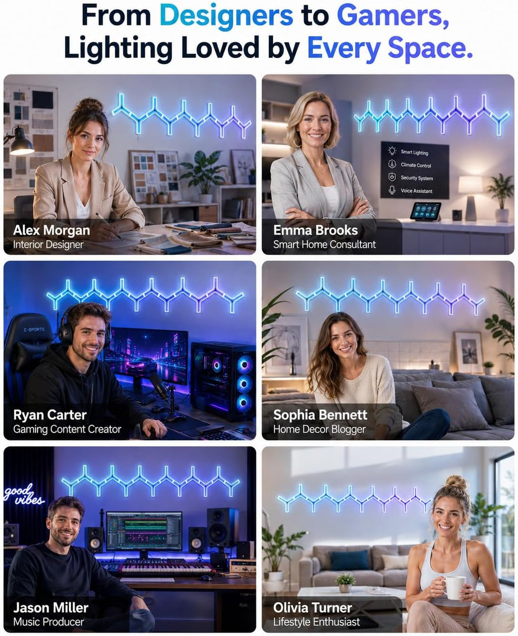 Gtminan Y-Shaped 3D RGB LED Wall Lights – 8 Pack