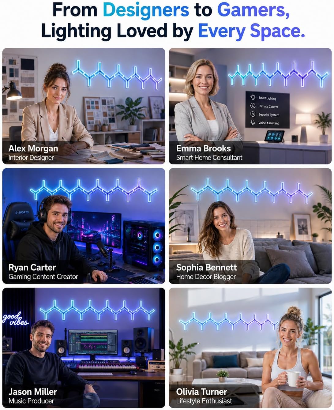 Gtminan Y-Shaped 3D RGB LED Wall Lights – 8 Pack