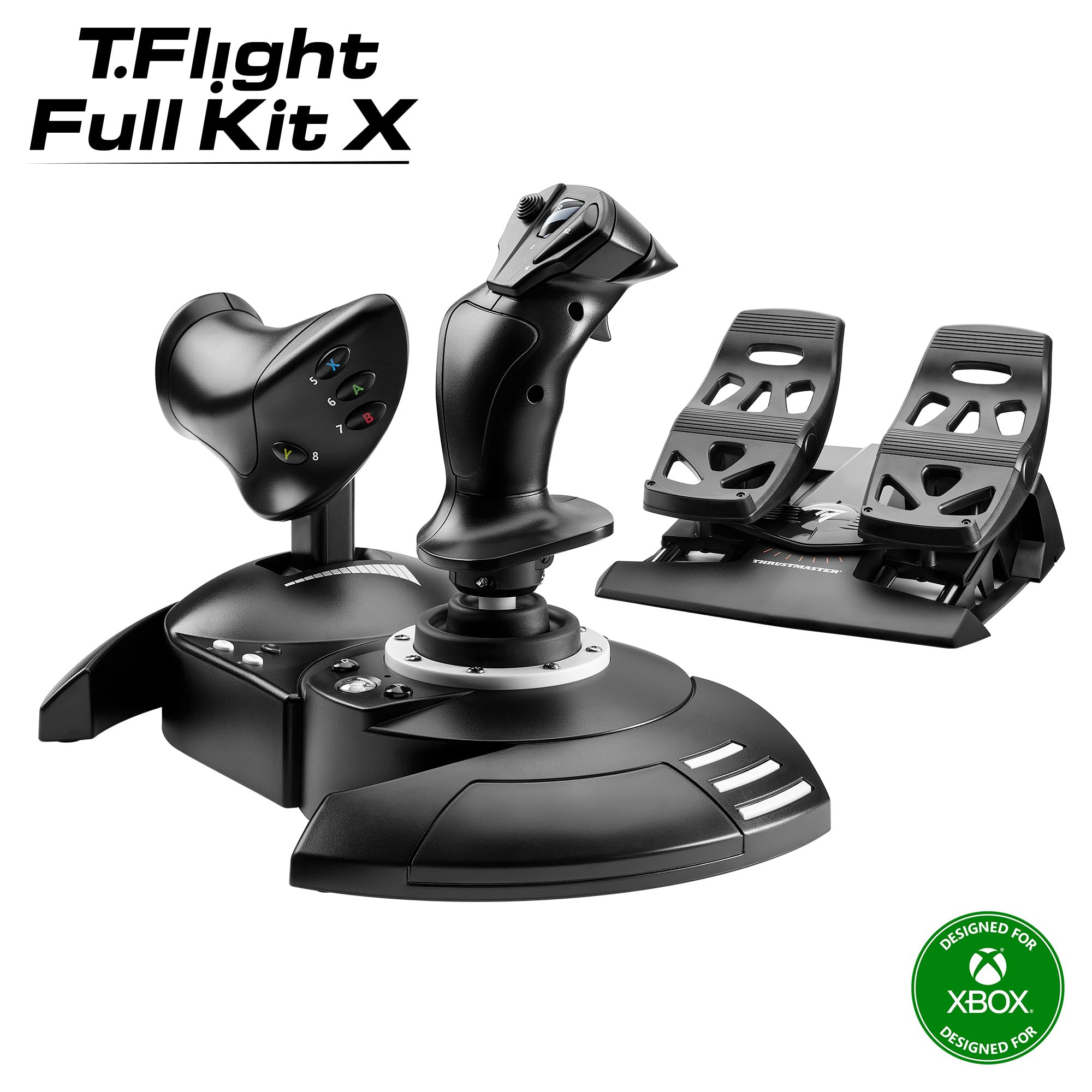 Thrustmaster T-Flight Full Kit HOTAS with Rudder Pedals - XBOX & PC | Hall-Effect joystick, 5 axes, 14 mappable buttons, detachable throttle, hat switch, adjustable resistance, for flight sims - Flex Gamingproduct_type