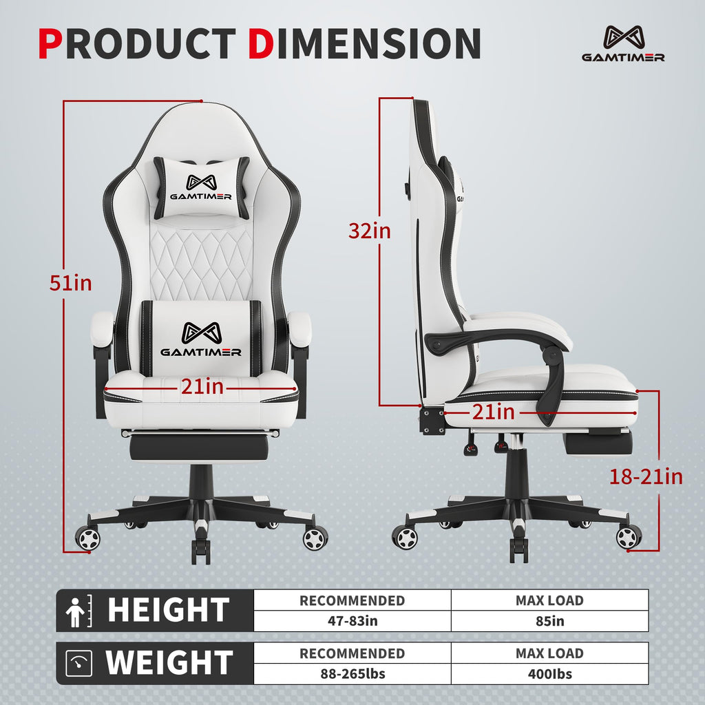 Gamtimer Gaming Chair with Footrest, Ergonomic Computer Chair, PU Breathable Material with Headrest and Lumbar Support, Suitable for Silla Gamer and Adults（Grey） - Flex Gamingproduct_type