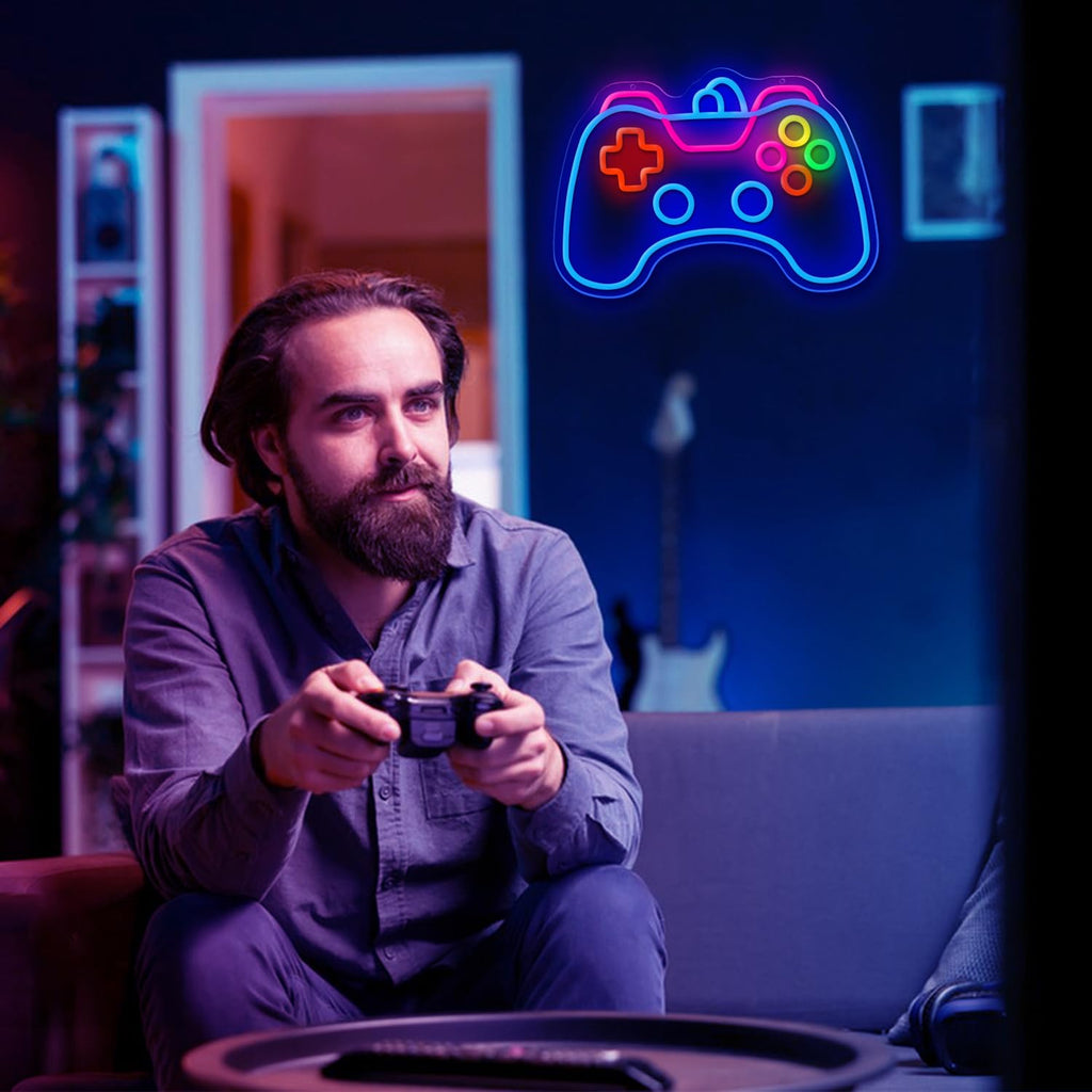 Gamer Mode Neon Sign for Gaming Room Decor, USB Powered LED Wall Light with Dimmer, Cool Gamer Setup Accessories for Bedroom, Streamer Background, Teen Boy Game Room, Man Cave