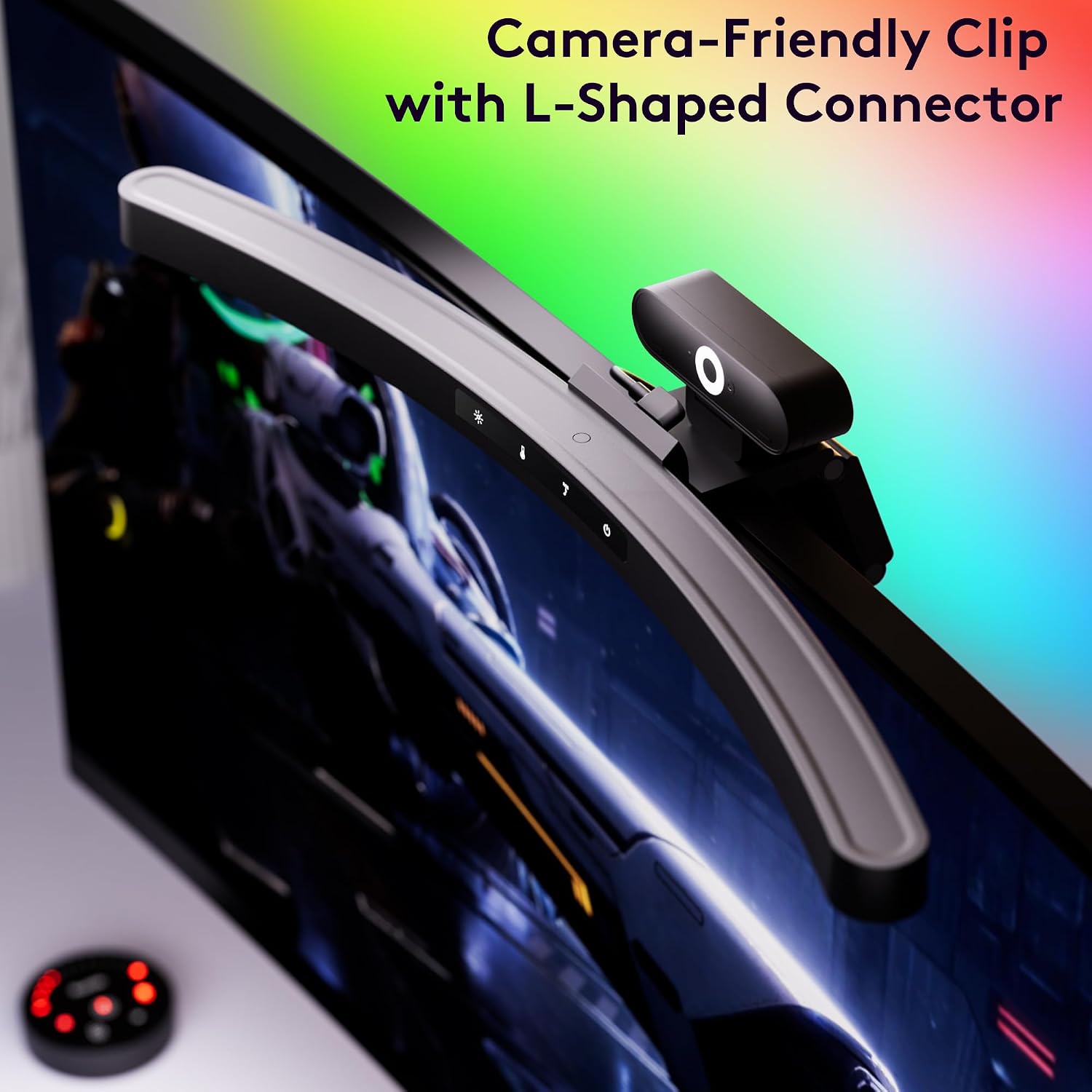 Quntis 17.7'' Curved Monitor Light Bar RGB Backlight with Music Sync, Black | Gaming & Home Office, Ra95 Eye-Care, 23 RGB Effects, Touch & Remote Control, 17–34" Curved & Flat Monitors, Webcam Compatible