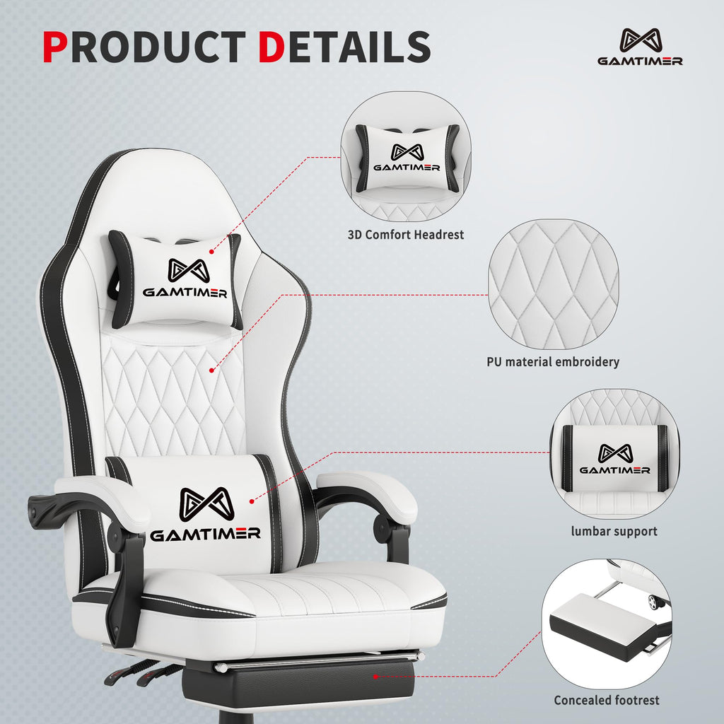 Gamtimer Gaming Chair with Footrest, Ergonomic Computer Chair, PU Breathable Material with Headrest and Lumbar Support, Suitable for Silla Gamer and Adults（Grey） - Flex Gamingproduct_type