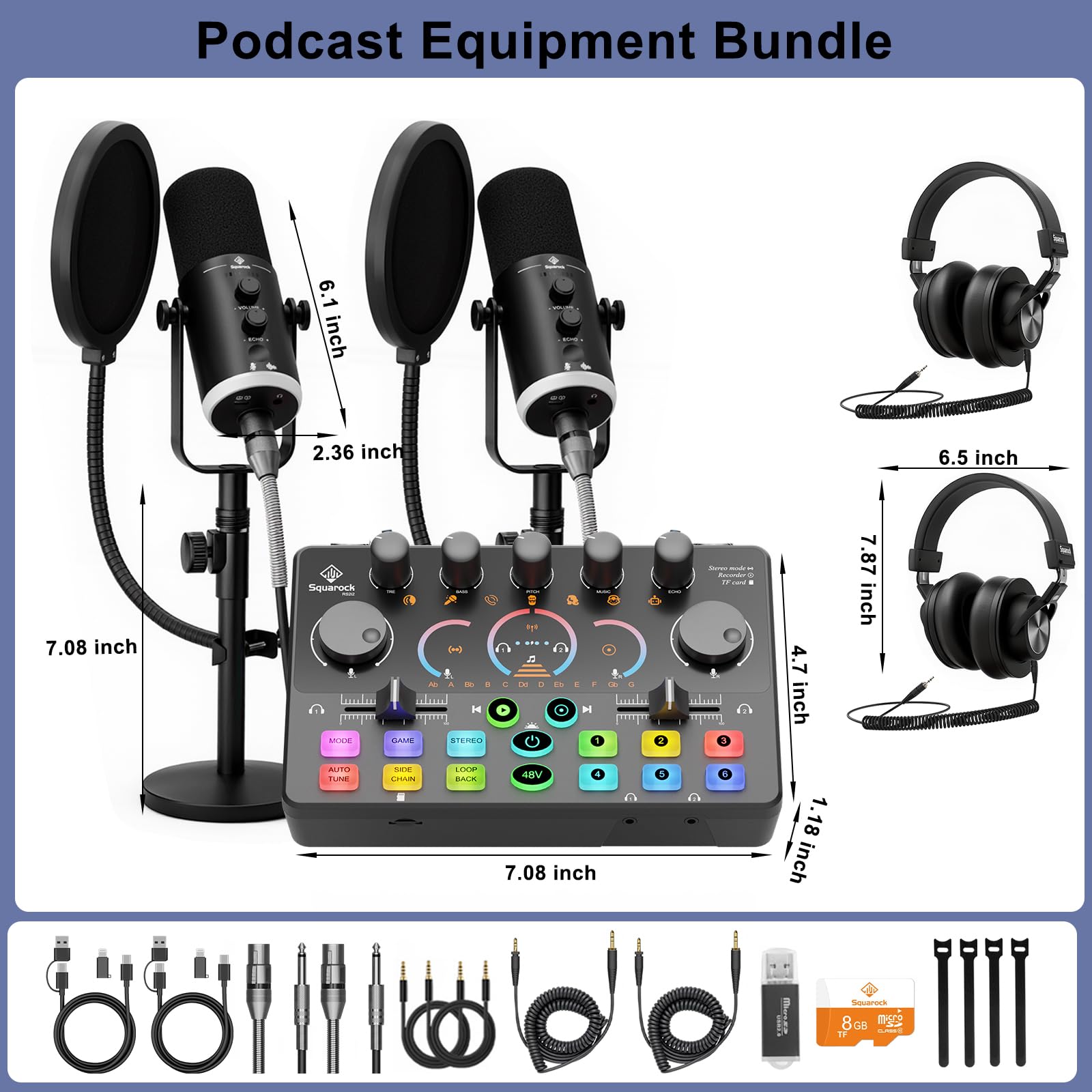 Podcast Equipment Bundle for 2, Dynamic XLR/USB Gaming Microphone & Streaming Audio Mixer with RGB Lights, Perfect for Podcast, Recording, Video Vocal, PC - Flex Gamingproduct_type