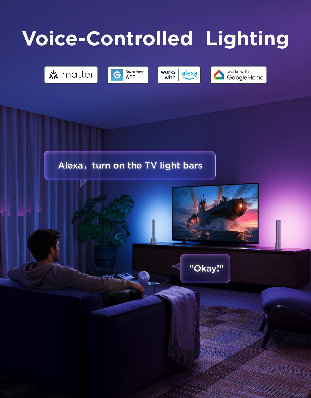 Govee Smart LED Light Bars, Work with Alexa and Google Assistant, RGBICWW WiFi TV Backlights with Scene and Music Modes for Gaming, PC, Living Room Decoration, Black - Flex Gamingproduct_type