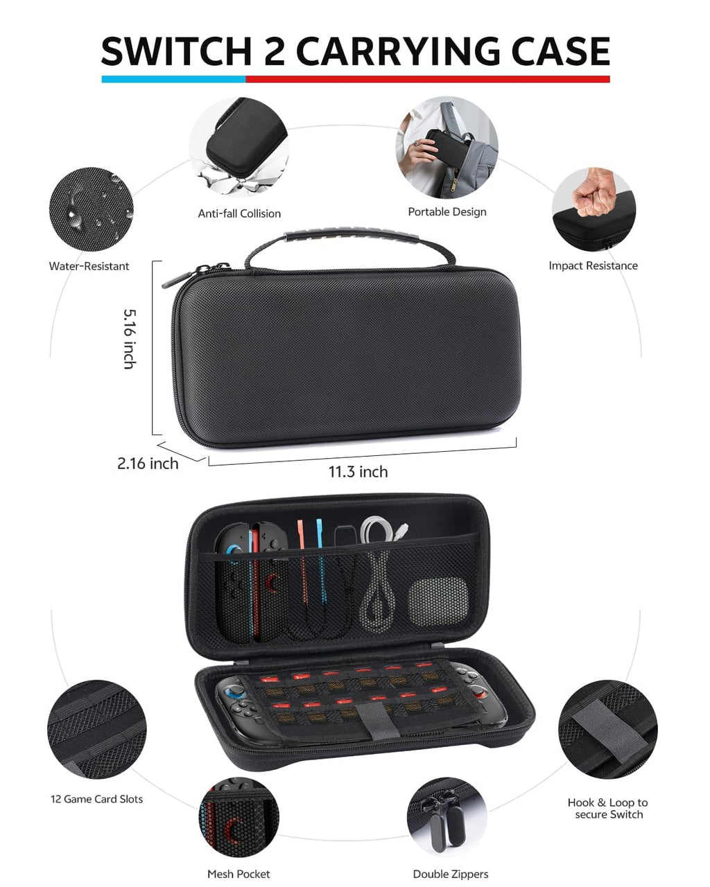 Pro Controllers Accessories Bundle for Nintendo Switch 2 18-in-1: Carrying Case, Screen Protector, Thumb Grip for Joycon, Dockable Console Protective Cover Shell, Steering Wheel, 2025 Switch2 Game Kit - Flex Gamingproduct_type
