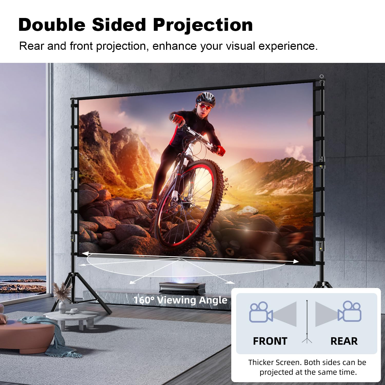 Wootfairy 180inch Projector Screen with Stand: Portable Wrinkle-Free Screen | Foldable 16:9 4K HD Front Rear Projection Movie Screen with Carry Bag for Indoor Outdoor Backyard Family Live Sports Night - Flex Gamingproduct_type