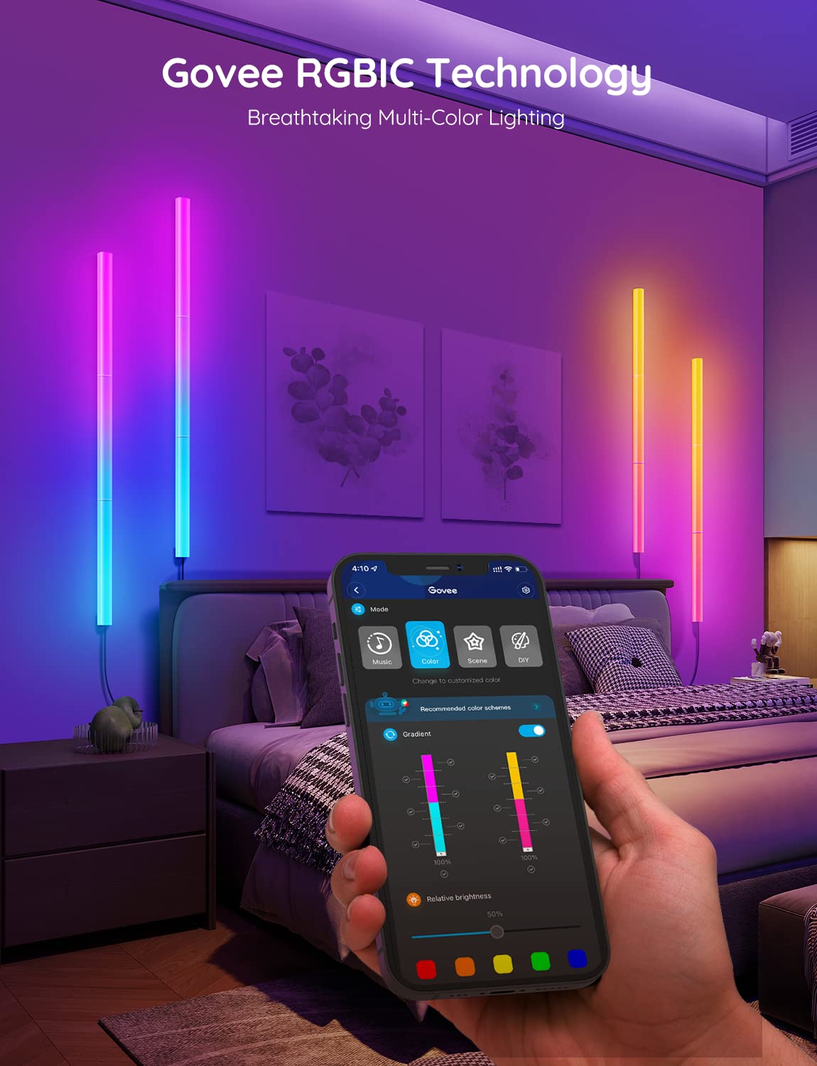 Govee Glide Wall Lights, RGBIC LED Light, Smart Gaming Light Compatible with SmartThings, RGB Lights Bar, LED Wall Lights for Bedroom, 2 Panels Set (3 Sections/Panel), Not Flexible - Flex Gamingproduct_type