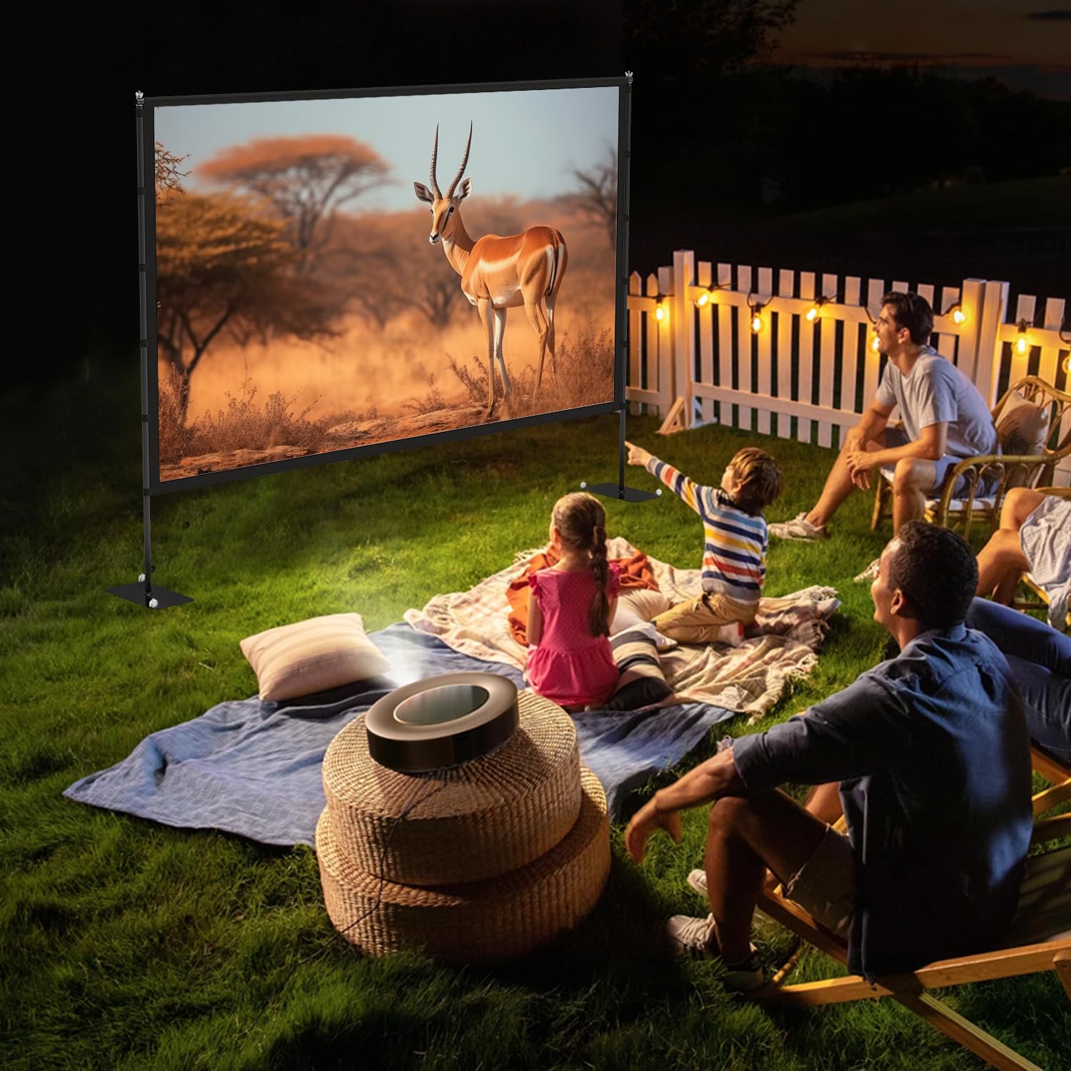 STWUI Outdoor-Projector-Screen-with-Stand - 120 inch Portable Projector Screen Indoor Outdoor Projector Screens 16:9 4K HD Lightweight Movie Screen with Carry Bag for Backyard Movie Night - Flex Gamingproduct_type