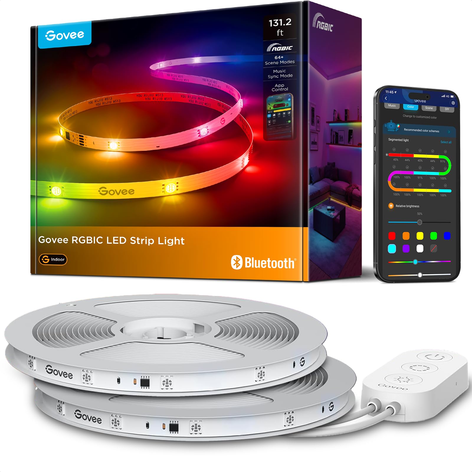 Govee Tira de luces LED RGBIC, luces LED inteligentes para recámara, luces LED Bluetooth con control de aplicación, múltiples colores en una línea, luces LED que cambian de color, sincronización de - Flex Gamingproduct_type