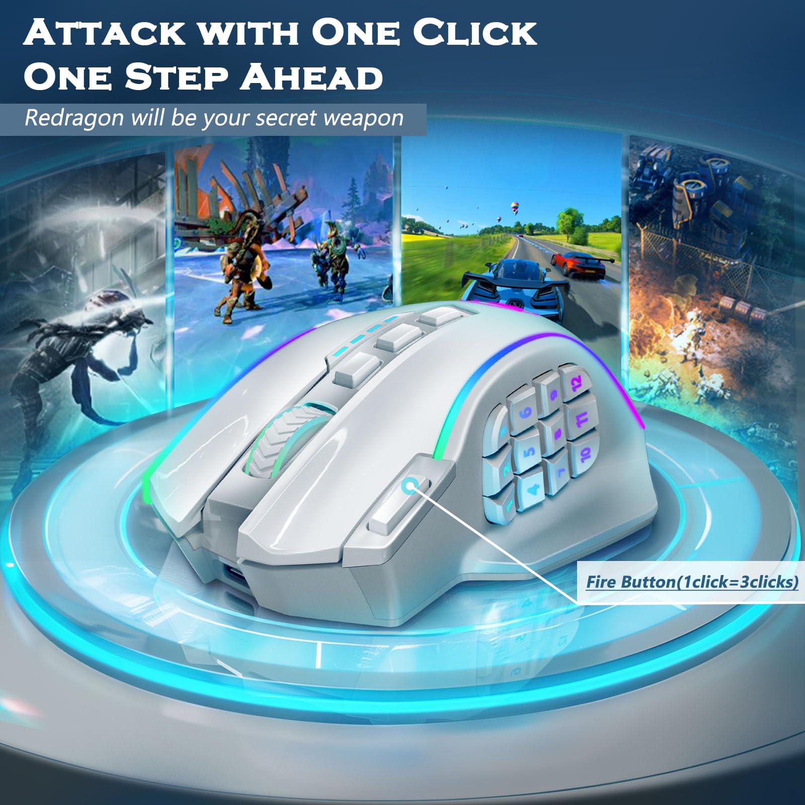 Redragon Gaming Mouse, MMO Mouse Gaming UP 12400 DPI, 19 Macro Programmable Buttons, RGB Mouse with 12 Side Buttons, 8 * 2.4g Weight Tuning for PC Laptop MOBA FPS, M901K, Black - Flex Gamingproduct_type