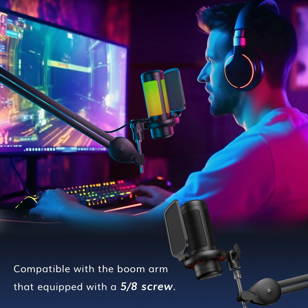 TONOR Gaming Microphone Set with Boom Arm, Vocal Condenser Microphone for PC with Stand, USB Mic with controllable RGB Light, One Tap Mute, Volume Control, for Discord, Twitch Streaming, TC310+ - Flex Gamingproduct_type