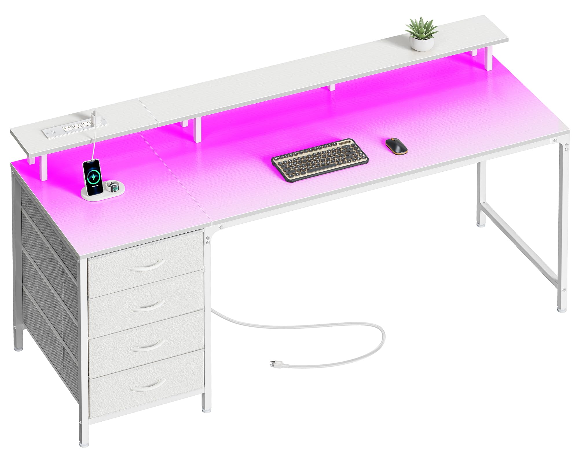 Huuger 47 Inch Computer Desk with Power Outlets and LED Lights, Gaming Desk with 4 Drawers, Office Desk with Monitor Stand, Study Work Home Office, Small Spaces, Black - Flex Gamingproduct_type