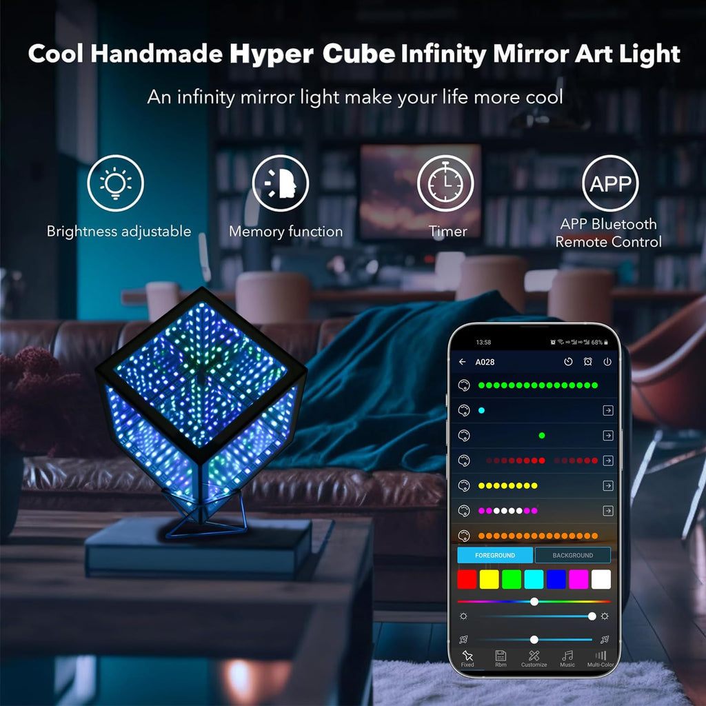 Heepulor Infinity Mirror Hyper Cube LED Lamp – 4 Sizes