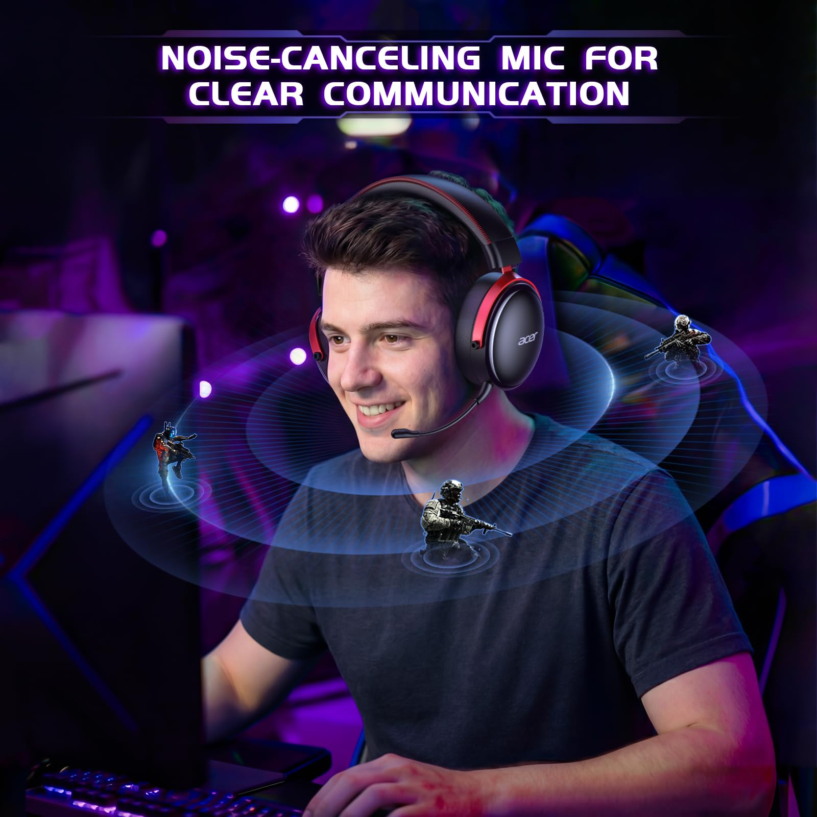 Acer 2.4GHz Wireless Gaming Headsets for PS5, PS4, PC, Switch, Tri-Mode Bluetooth Gaming Headset with Mic, Stereo Sound, 40+Hr Battery, 50mm Drivers - Black - Flex Gamingproduct_type