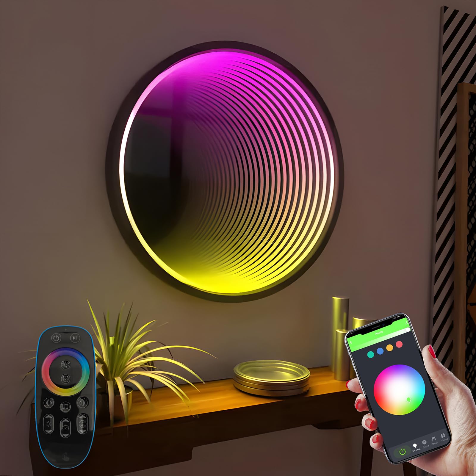 3D Infinity Mirror Light, 28" Octagon LED Tunnel Wall Light with 358 LEDs, App & Remote RGB Color Changing Mirror for Gaming Room Decor, Party, Bar, Geometric Art Deco Wall Mounted - Flex Gamingproduct_type