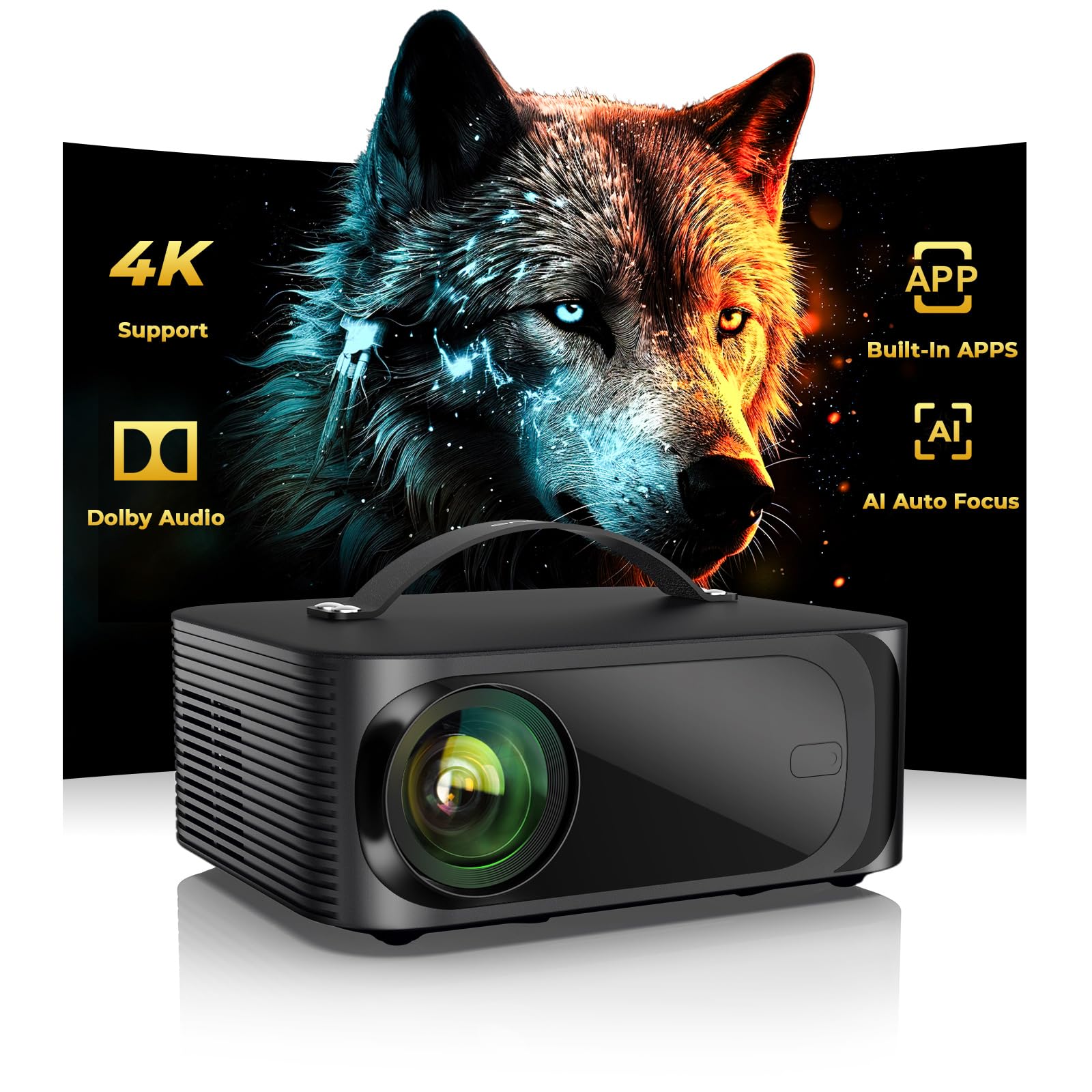 Outdoor-Projector-4K with WiFi and Bluetooth: [3000 Brightness/50W DoIby/Built-in APPs] Portable-Projector Smart OS 2.0&AI Auto Focus, ONOAYO Movie Proyector Compatible with Netflix/YouTube/PrimeVideo - Flex Gamingproduct_type
