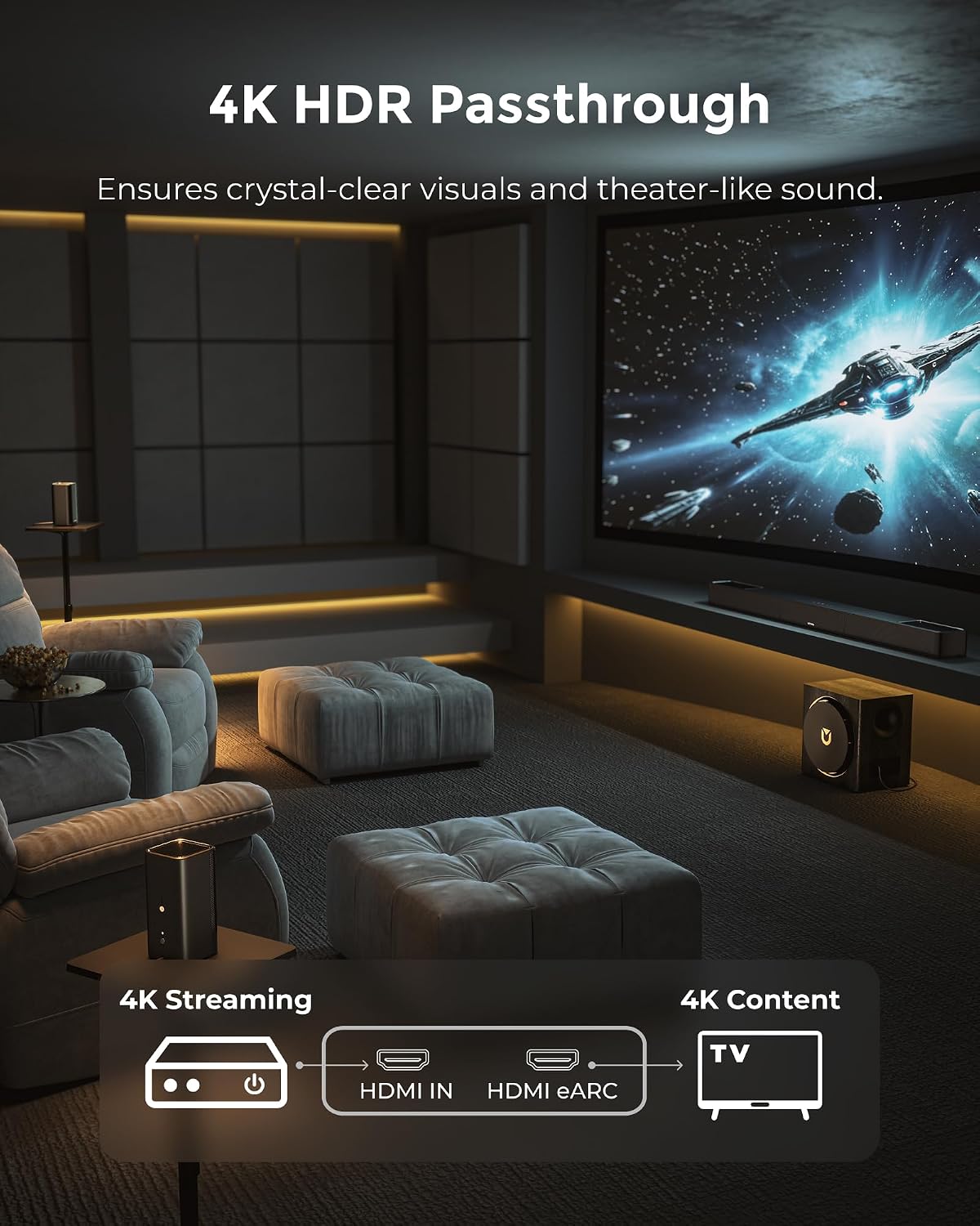 ULTIMEA Skywave X60 7.1.4ch Wireless Surround Sound System for Home Theater | with Dolby Atmos, 840W Sound Bar with 8" Wireless Subwoofer for TV, 28Hz Low Frequency, GaN Amplifier, 4K HDR Pass-Through