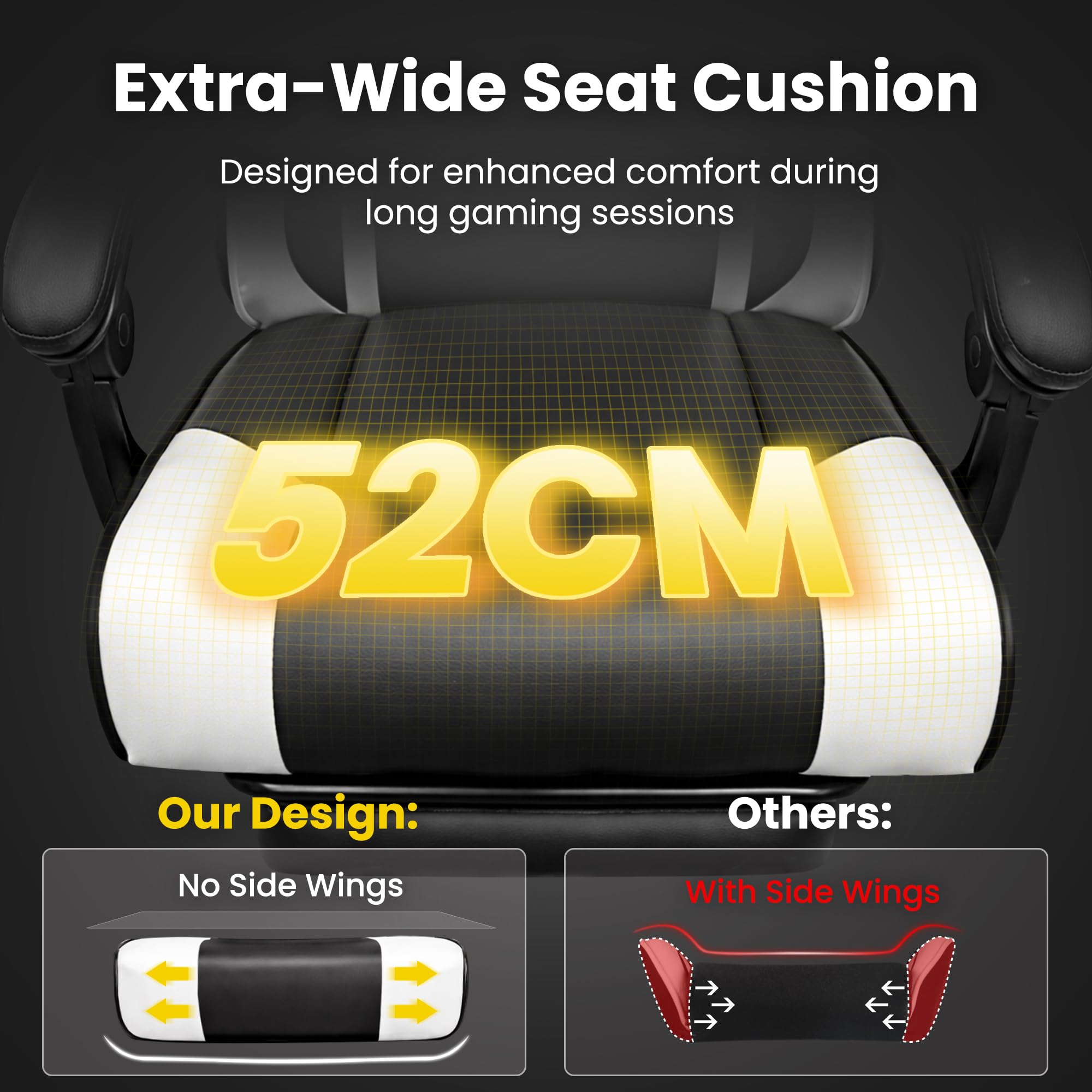 Gaming Chair Gamer Game Ergonomic with Footstool Lumbar Support Deep Black | Headrest, Height and Backrest Adjustable, Deep Black Leather, 210 KG Heavy Duty Load Capacity 52cm Wingless Cushion - Flex Gamingproduct_type