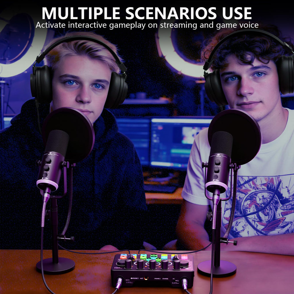 Podcast Equipment Bundle for 2, Dynamic XLR/USB Gaming Microphone & Streaming Audio Mixer with RGB Lights, Perfect for Podcast, Recording, Video Vocal, PC - Flex Gamingproduct_type