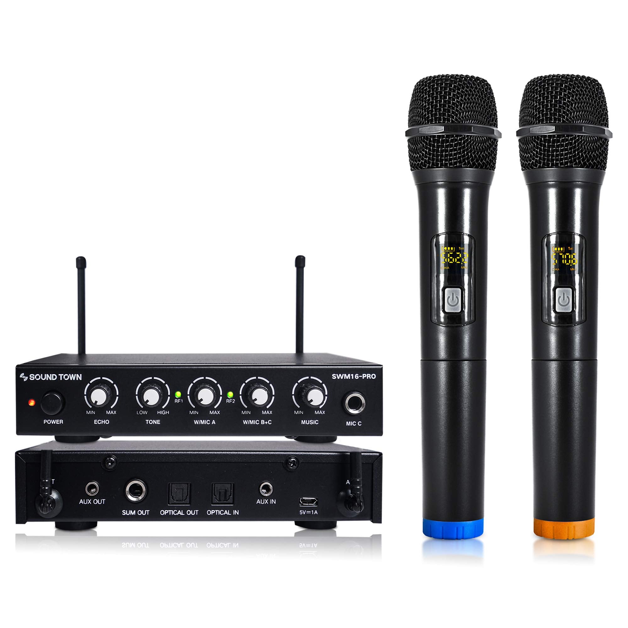 Sound Town Wireless Microphone Karaoke Mixer System with HD Audio Return Channel, Optical (Toslink), AUX, Supports Smart TV, Media Box, PC, Bluetooth, Soundbar, Receiver (SWM16-MAX) - Flex Gamingproduct_type