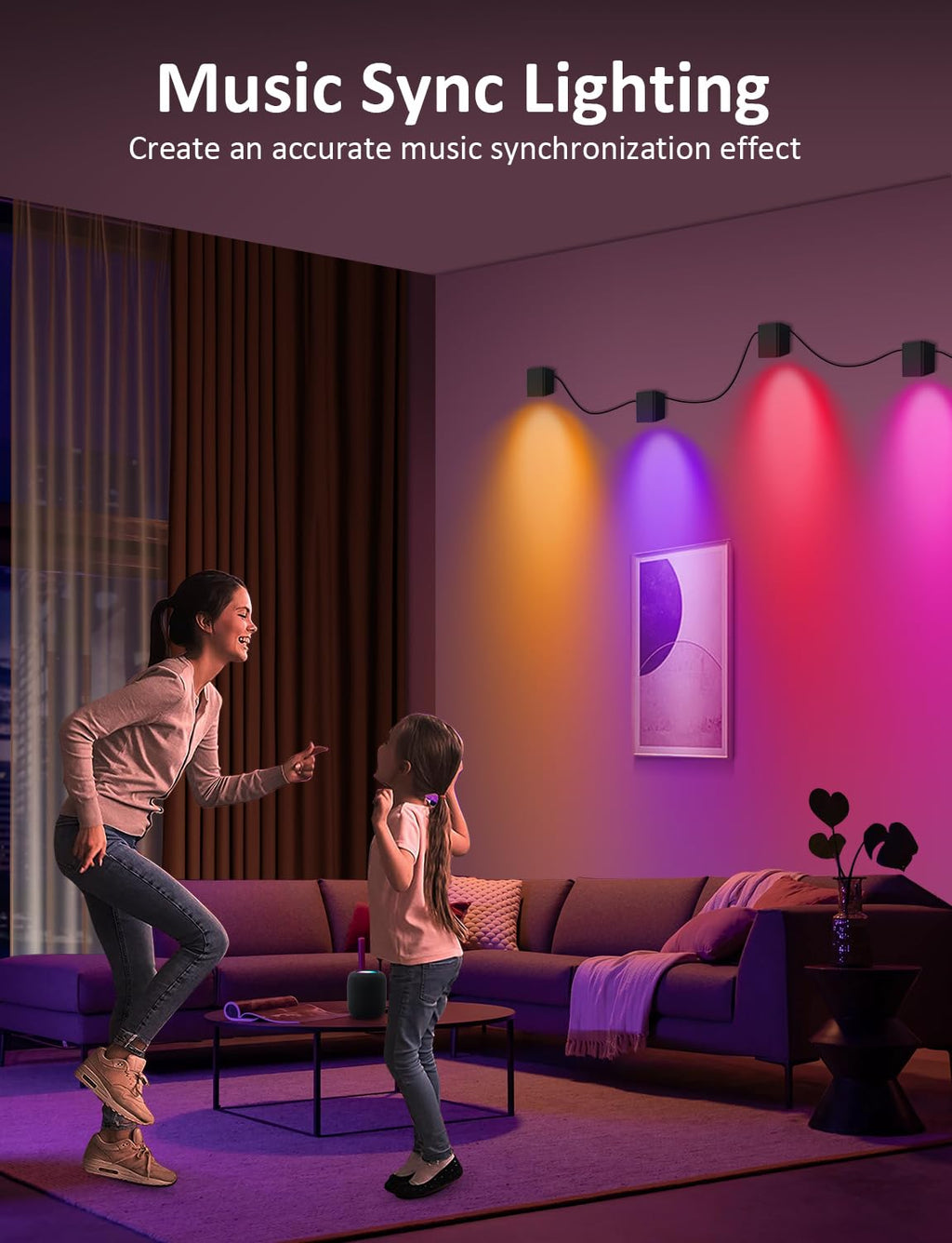APPECK Smart Wall Sconces 4 Pack, LED Wall Lights RGBCW 8FT, Indoor Dimmable Sconce Lights for Living Room, Bedroom, Game Room, Home Decoration, Music Sync Ambient Lighting Compatible with Alexa - Flex Gamingproduct_type
